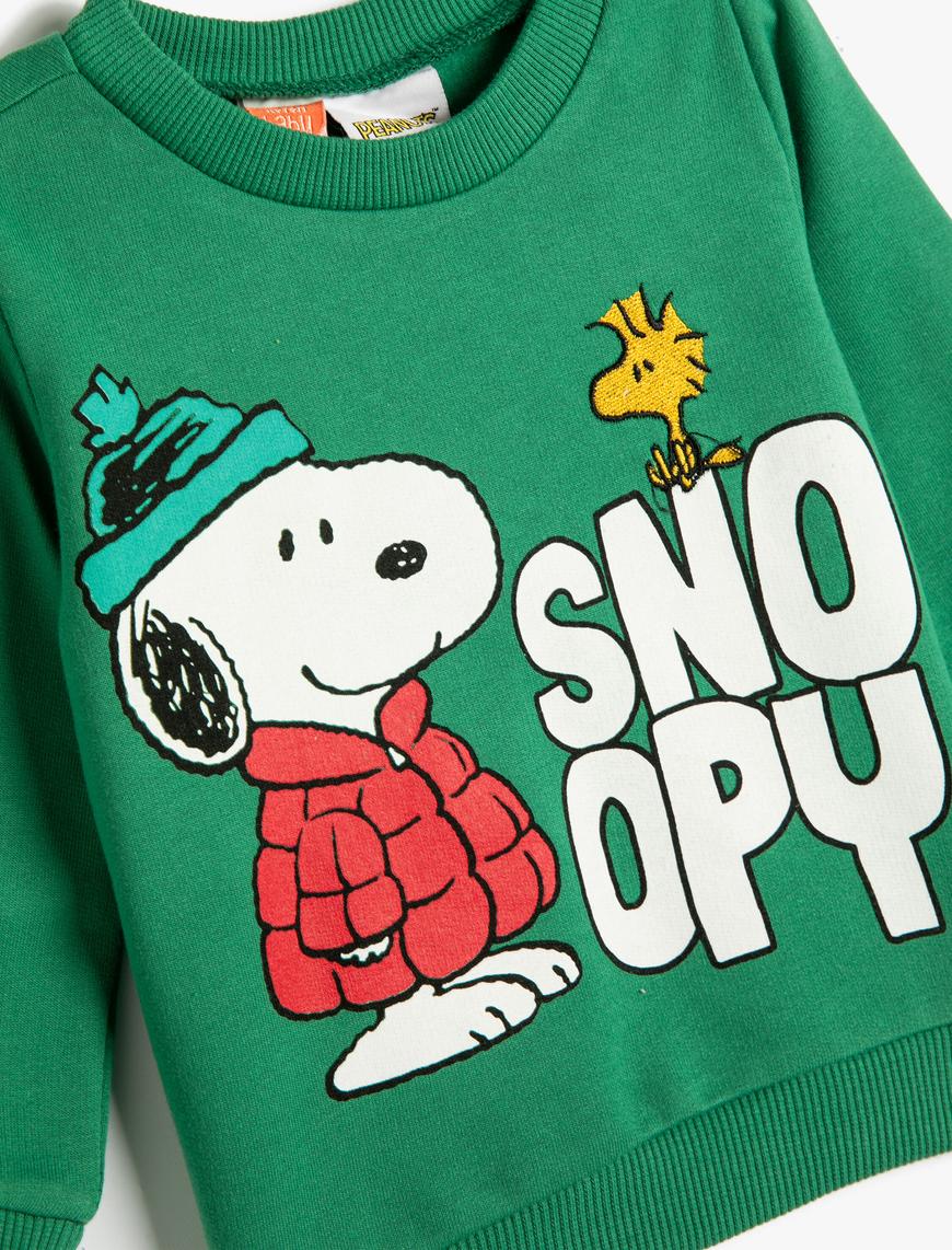  Erkek Bebek Snoopy Sweatshirt Lisanslı Uzun Kollu Bisiklet Yaka Şardonlu Pamuklu