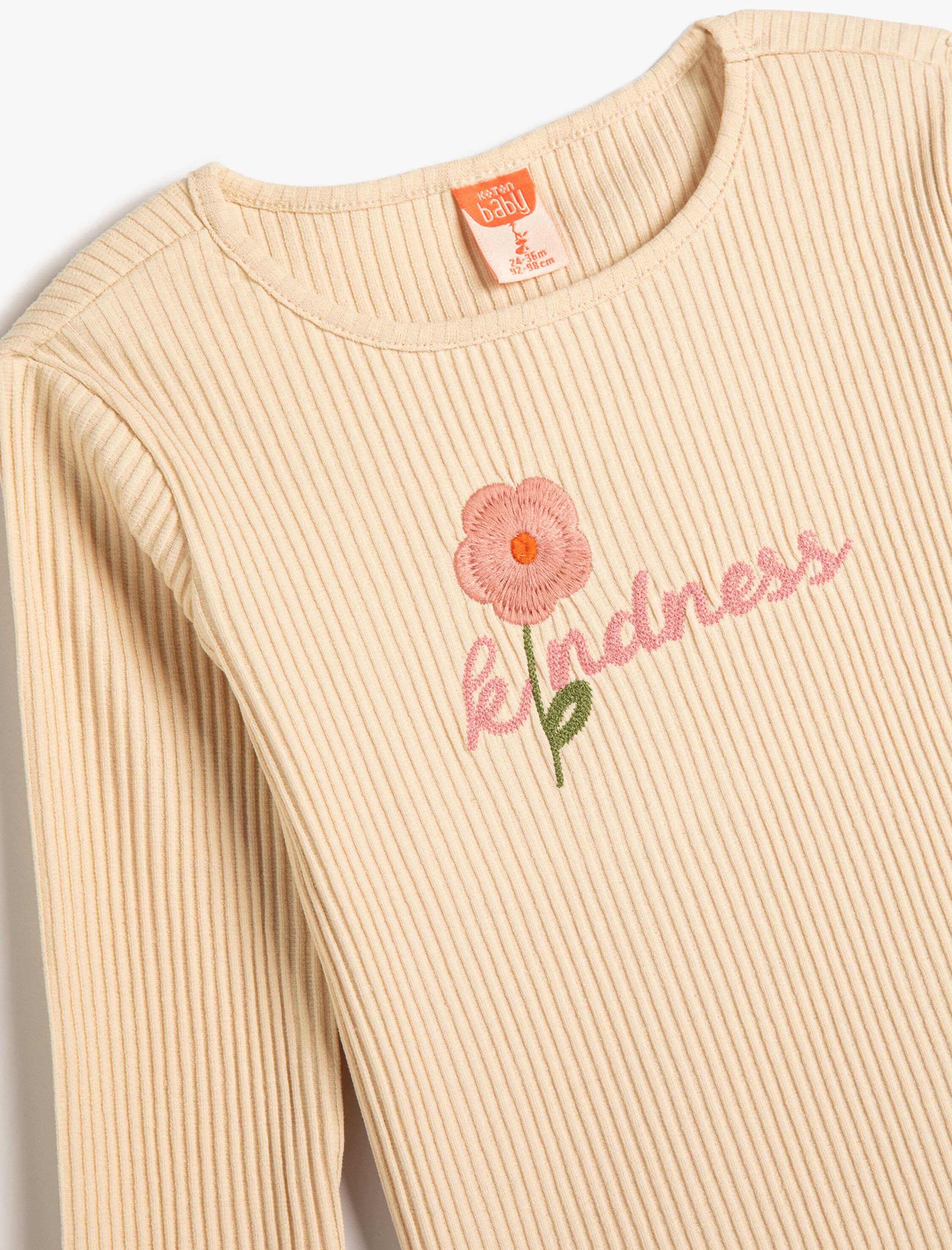  Kız Bebek Tişört Uzun Kollu Bisiklet Yaka Ribanalı Aplike Detaylı Pamuklu