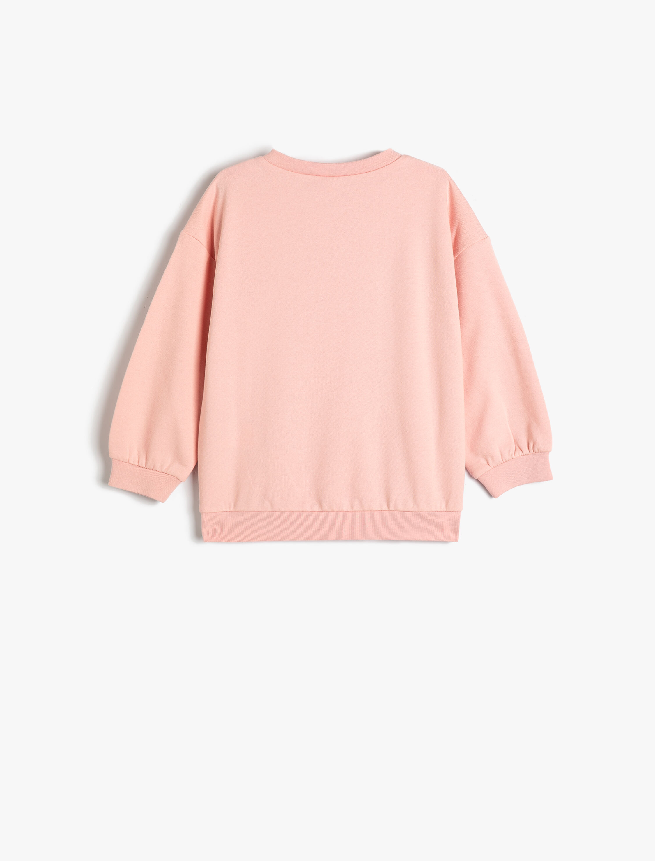  Kız Bebek Sweatshirt Kedi Baskılı Sim Detaylı Bisiklet Yaka Şardonlu Pamuklu