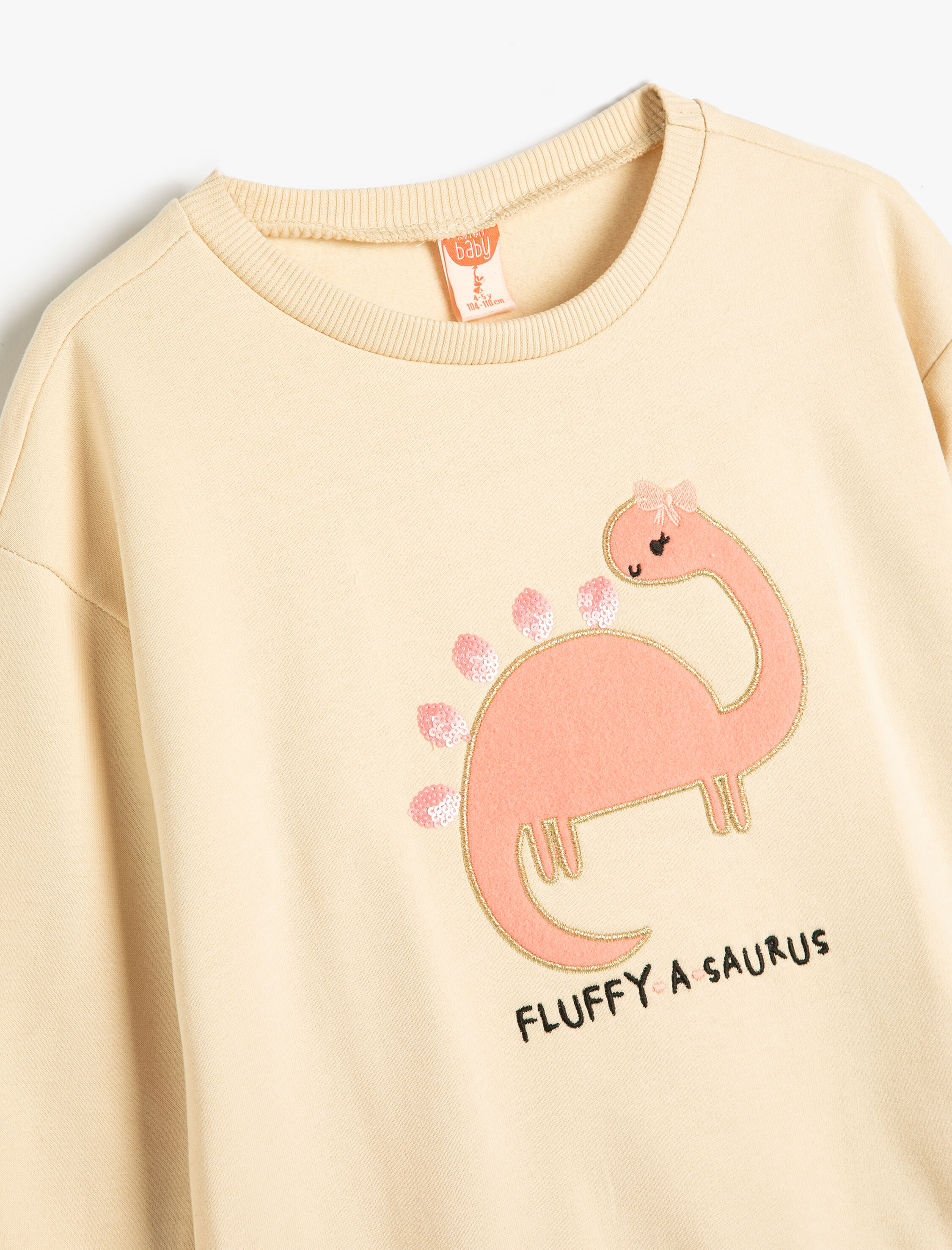  Kız Bebek Dinozorlu Sweatshirt Bisiklet Yaka Uzun Kollu Şardonlu Pamuklu