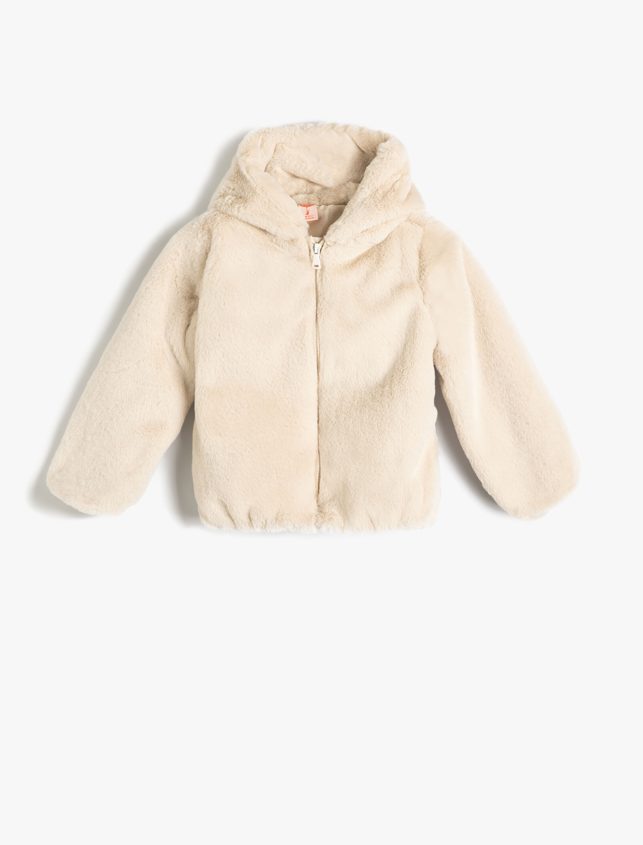  Kız Bebek Kapşonlu Peluş Ceket Fermuarlı Uzun Kollu