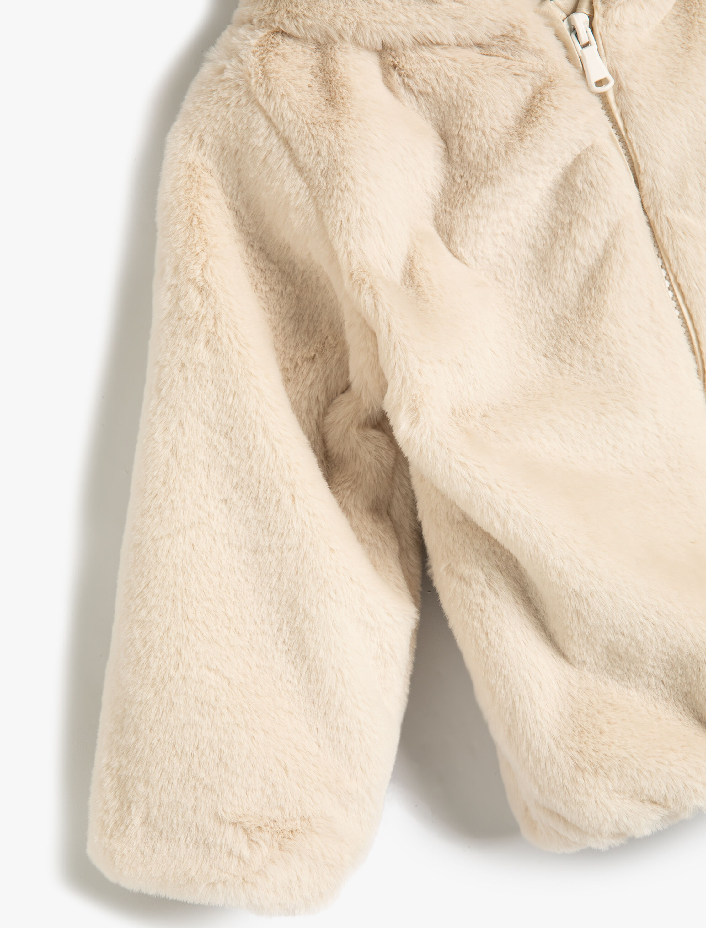  Kız Bebek Kapşonlu Peluş Ceket Fermuarlı Uzun Kollu