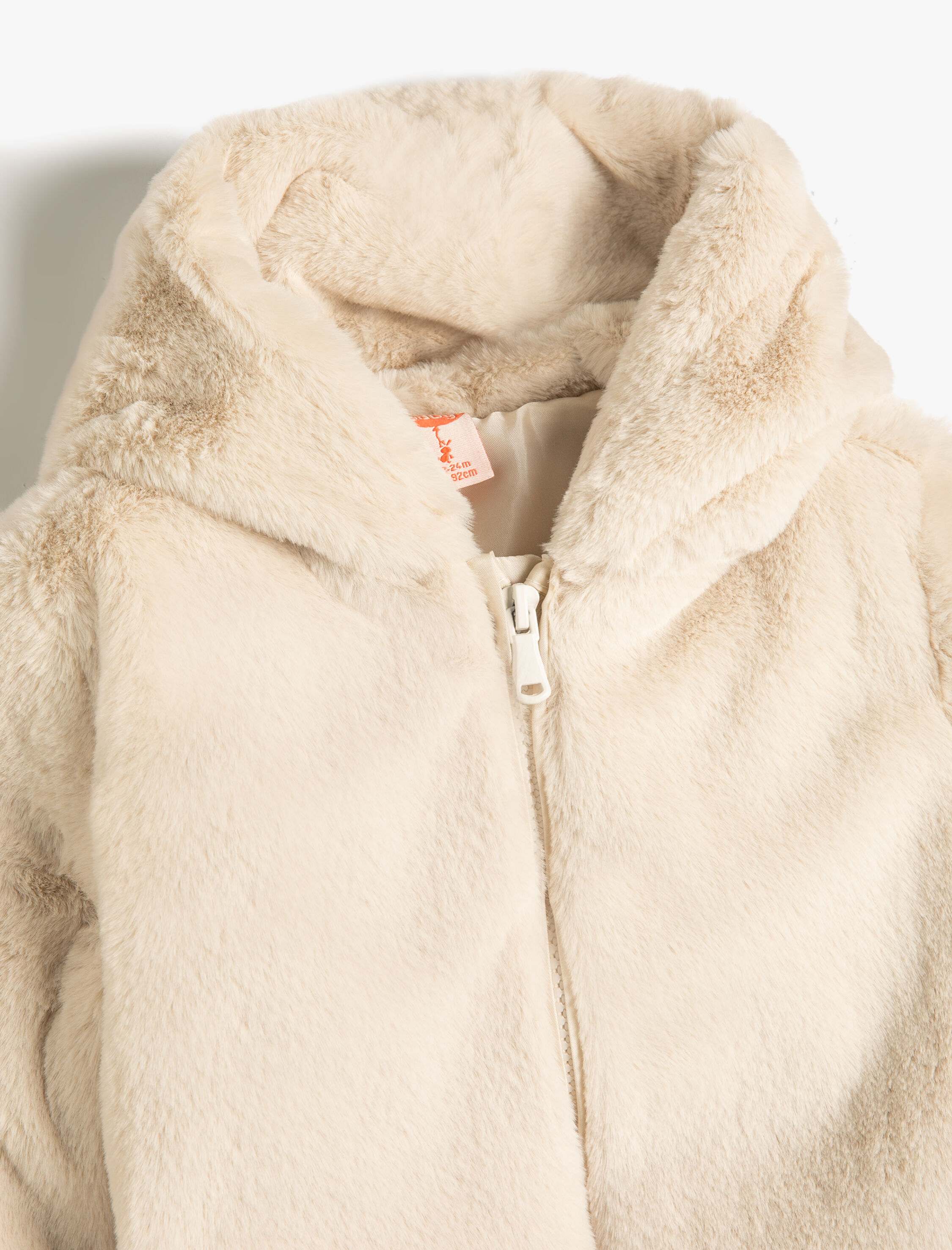  Kız Bebek Kapşonlu Peluş Ceket Fermuarlı Uzun Kollu