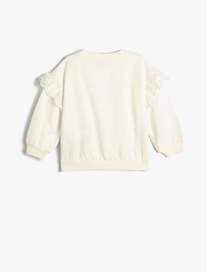 Kız Bebek Basic Sweatshirt Fırfırlı Uzun Kollu Bisiklet Yaka Şardonlu Pamuklu