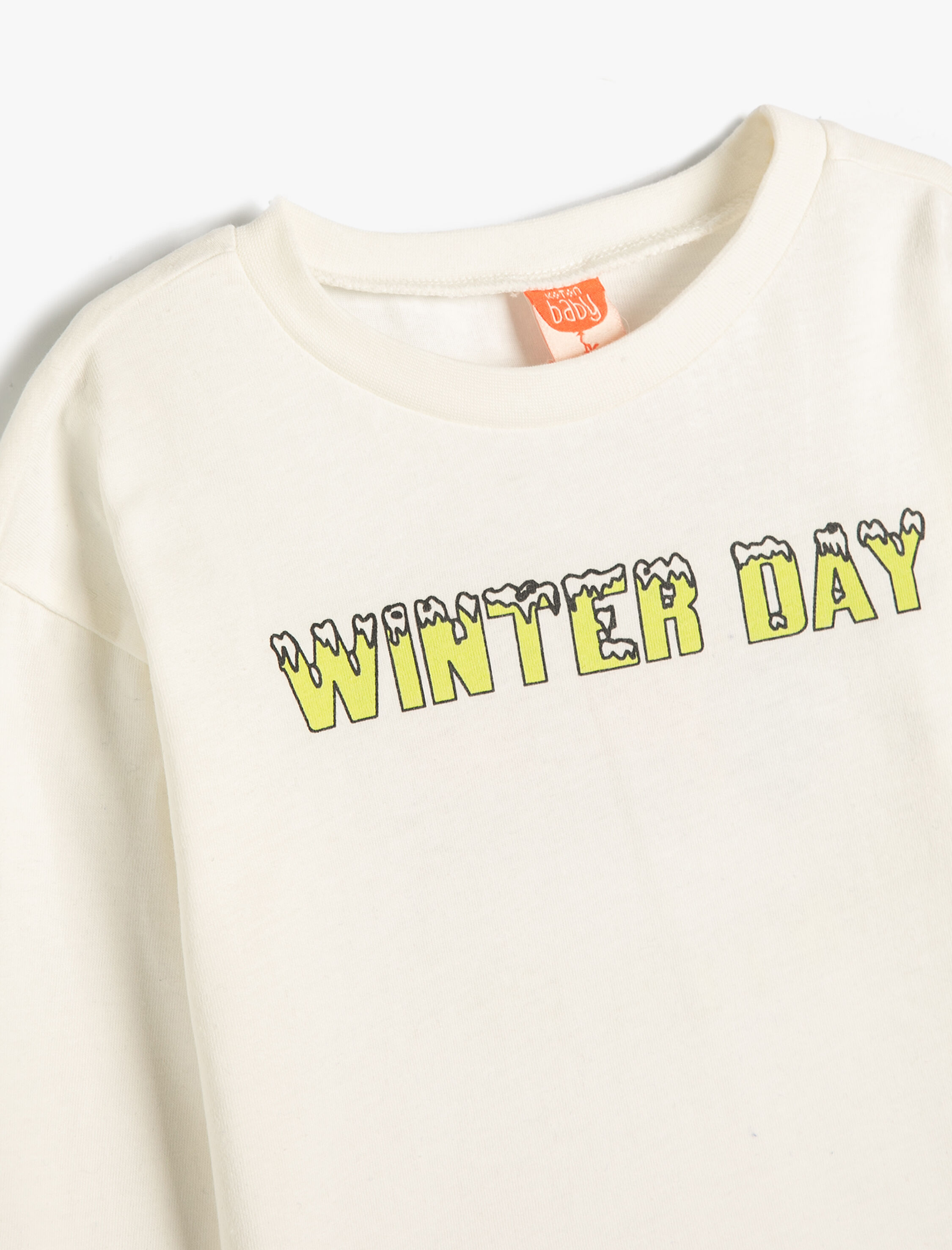  Erkek Bebek Tişört Uzun Kollu Bisiklet Yaka Yazı Baskılı Pamuklu