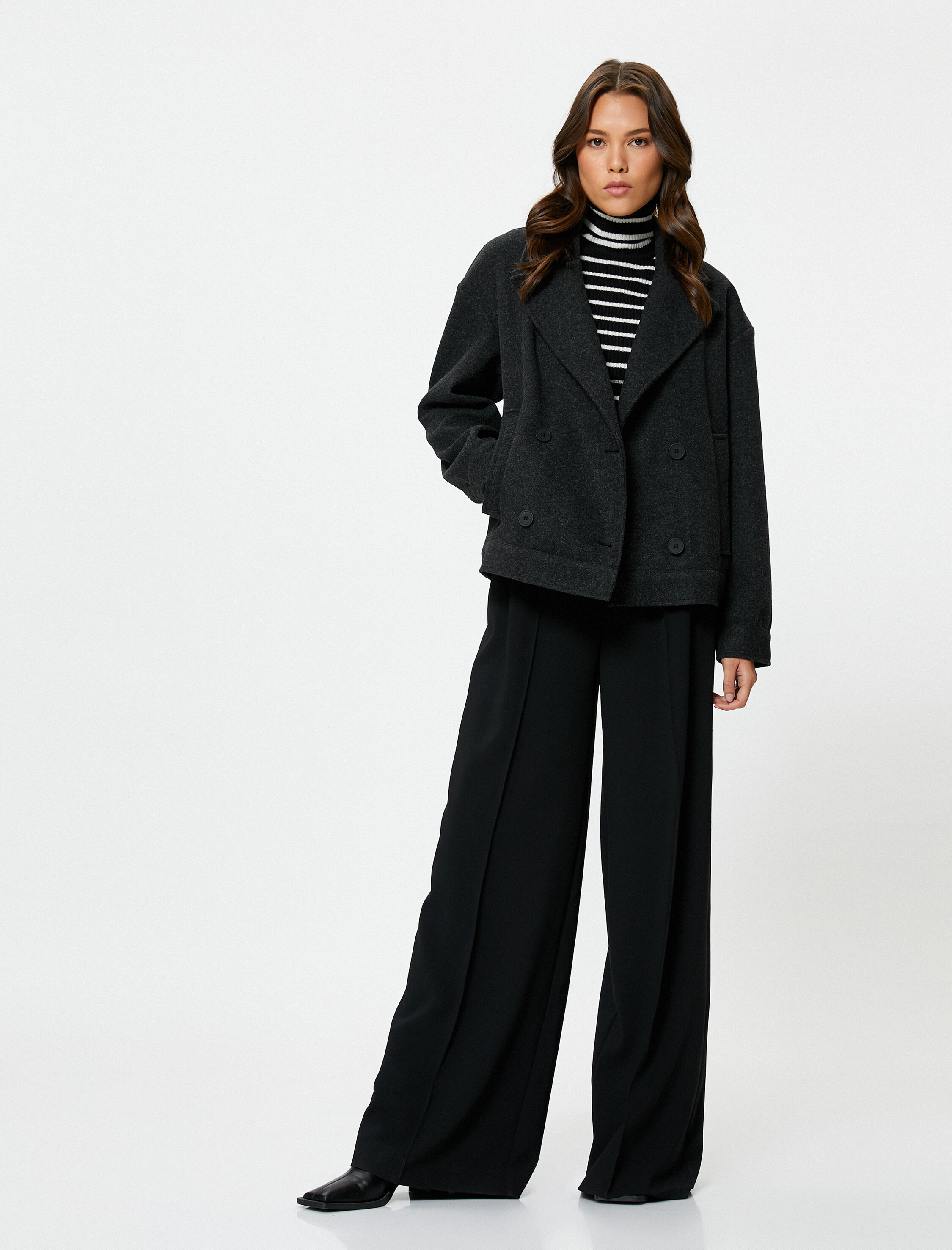   Kaşe Ceket Kruvaze Düğmeli Cep Detaylı