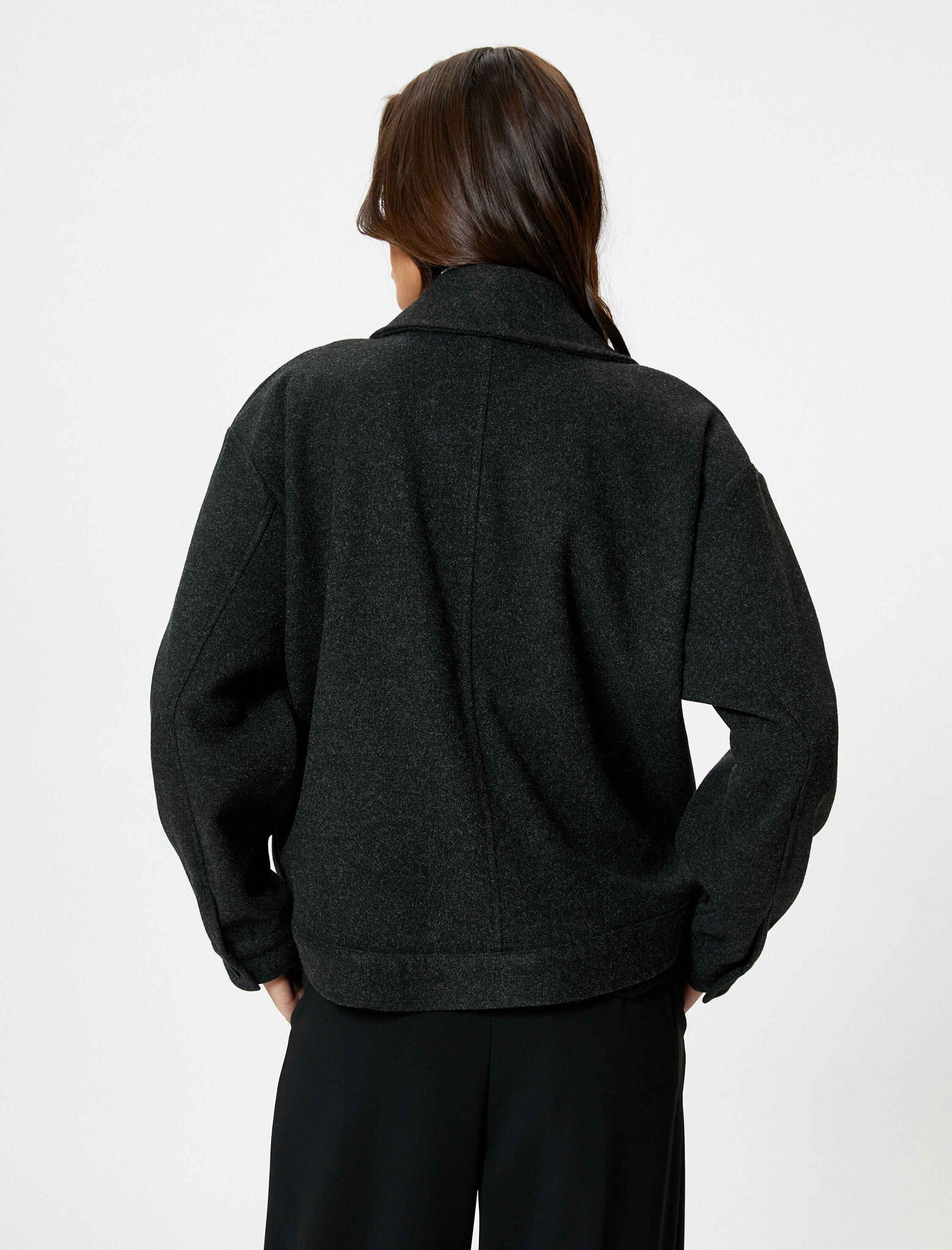   Kaşe Ceket Kruvaze Düğmeli Cep Detaylı