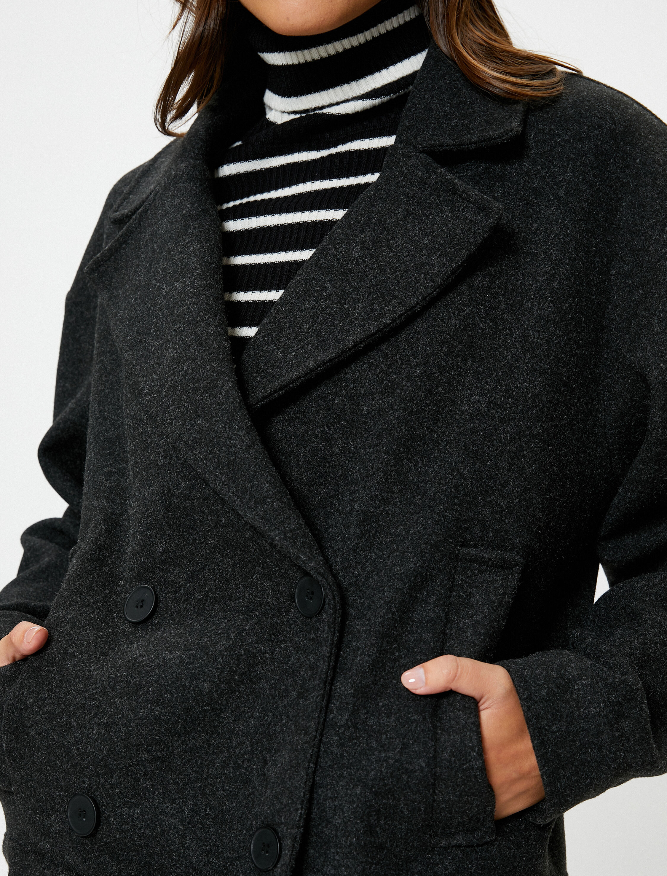   Kaşe Ceket Kruvaze Düğmeli Cep Detaylı