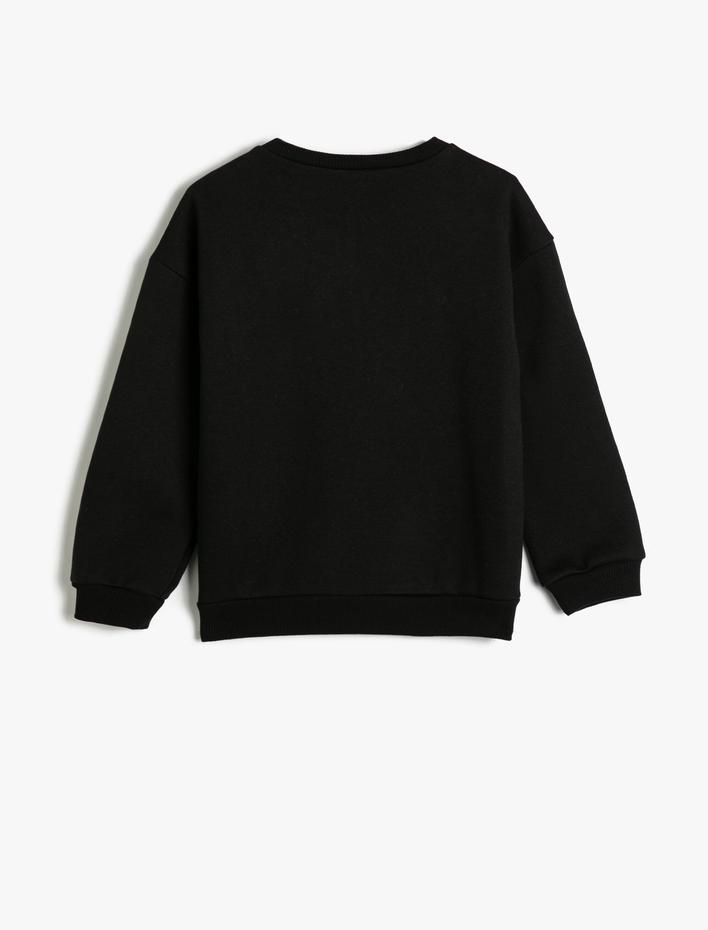 Kız Çocuk Sweatshirt Bisiklet Yaka Uzun Kollu Boncuk Detaylı Şardonlu