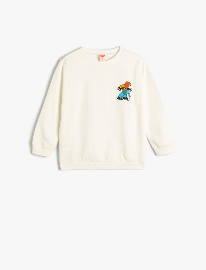 Erkek Bebek Sweatshirt Bisiklet Yaka Uzun Kollu Hayvanlar Baskı Detaylı Pamuklu