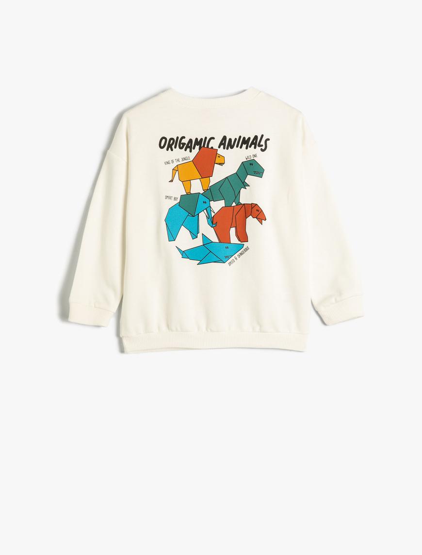  Erkek Bebek Sweatshirt Bisiklet Yaka Uzun Kollu Hayvanlar Baskı Detaylı Pamuklu