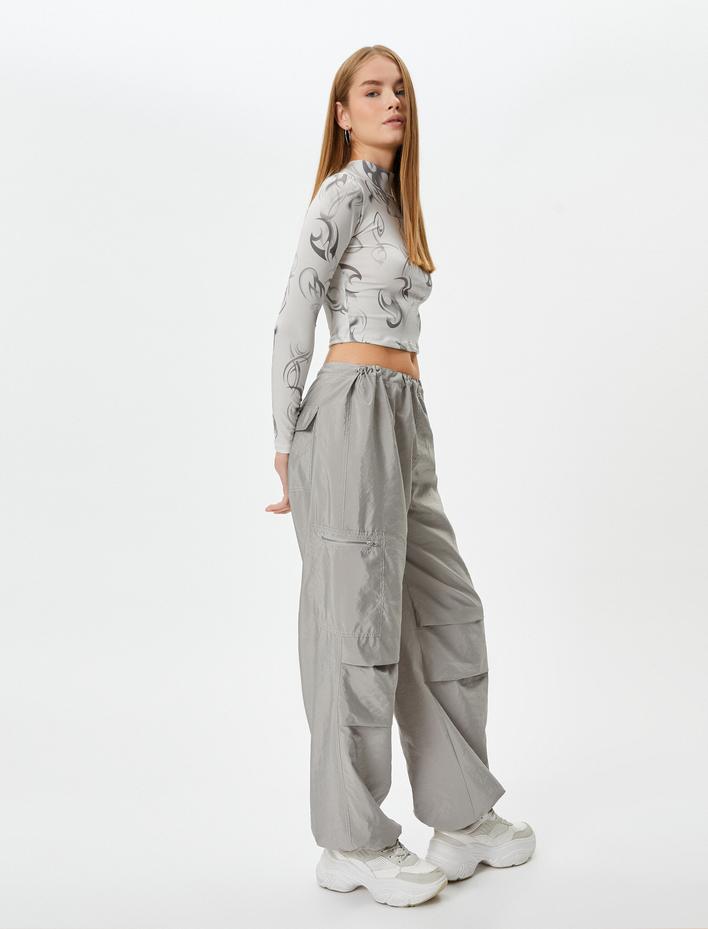  Paraşüt Pantolon Rahat Kesim Kat Detaylı Cepli