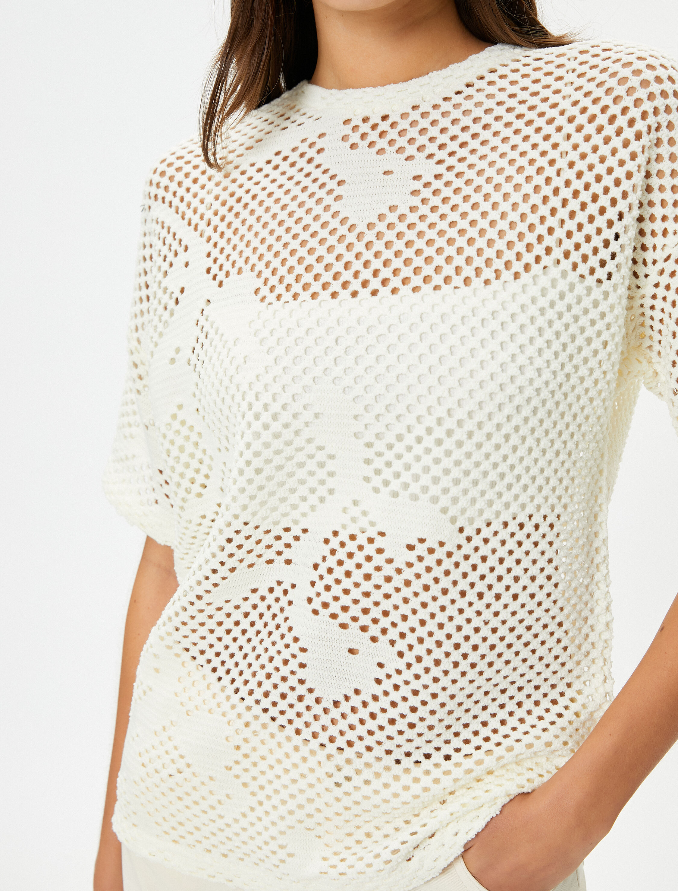   Kısa Kollu File Kazak Bisiklet Yaka Ajurlu