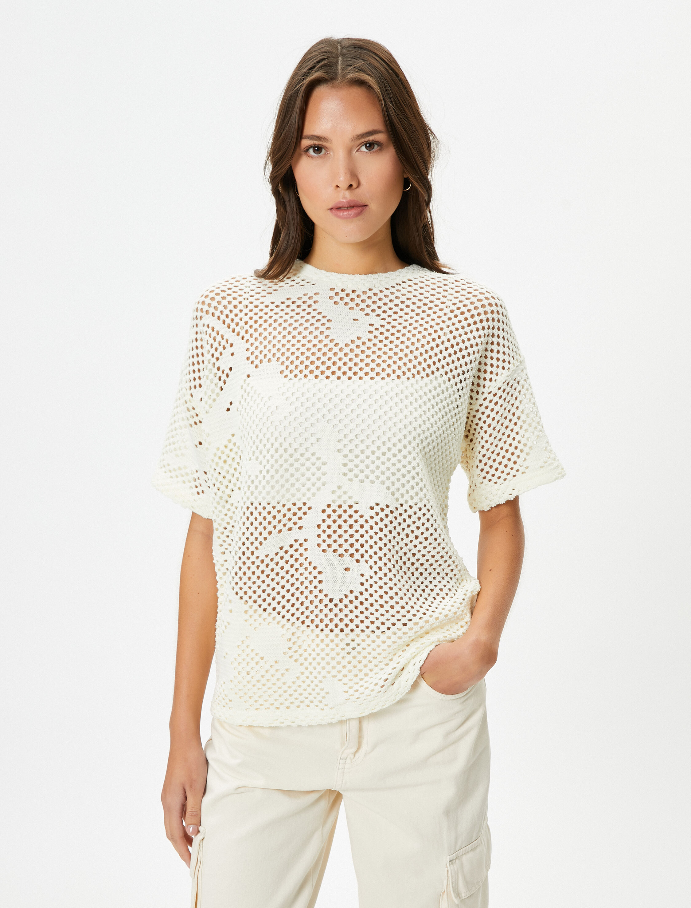   Kısa Kollu File Kazak Bisiklet Yaka Ajurlu