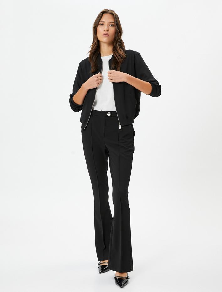  İspanyol Paça Pantolon Kumaş Cepli Normal Bel Slim Fit