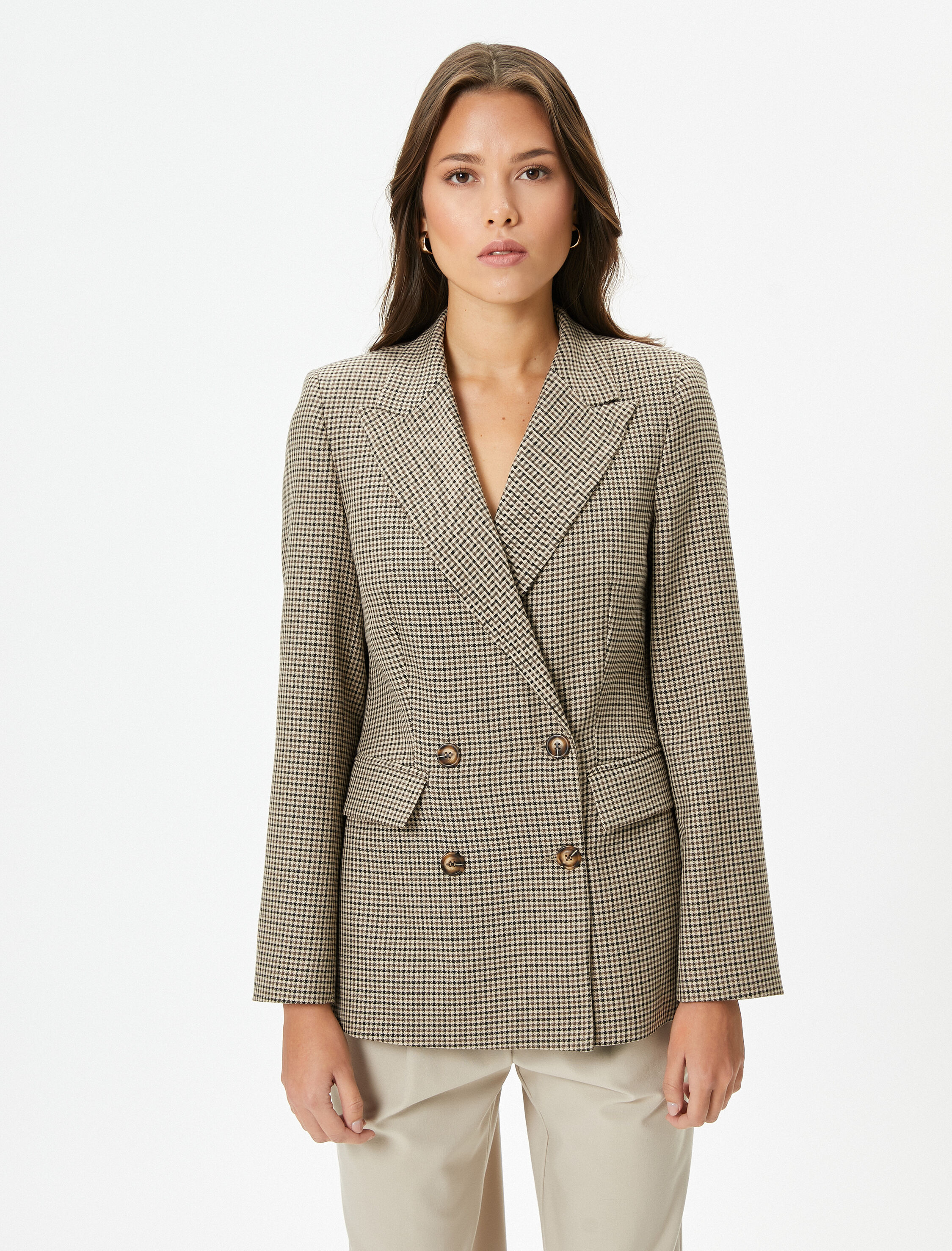   Blazer Ceket Kruvaze Düğmeli Kapaklı Cepli Regular Fit