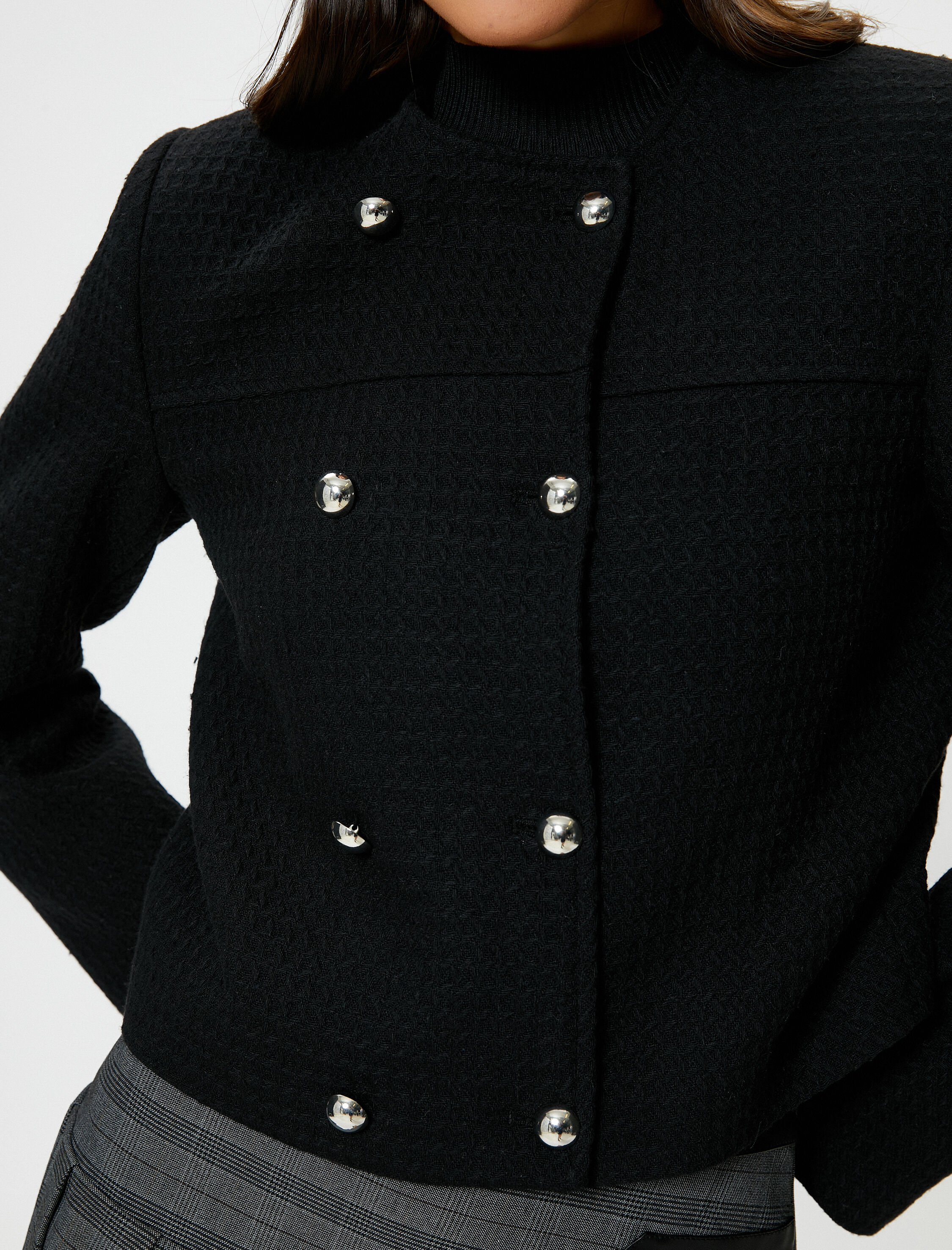   Crop Tüvit Ceket Kruvaze Düğmeli