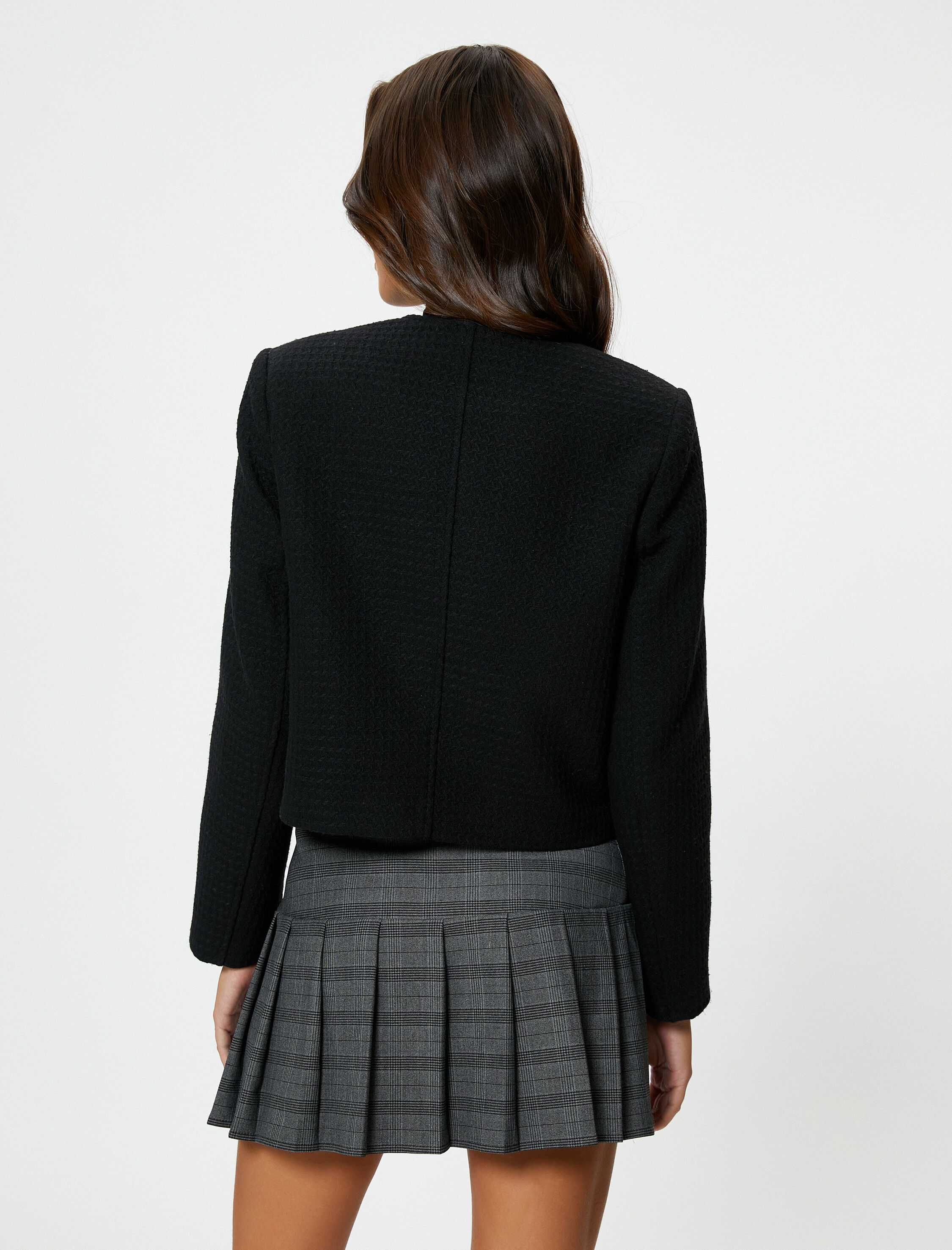   Crop Tüvit Ceket Kruvaze Düğmeli