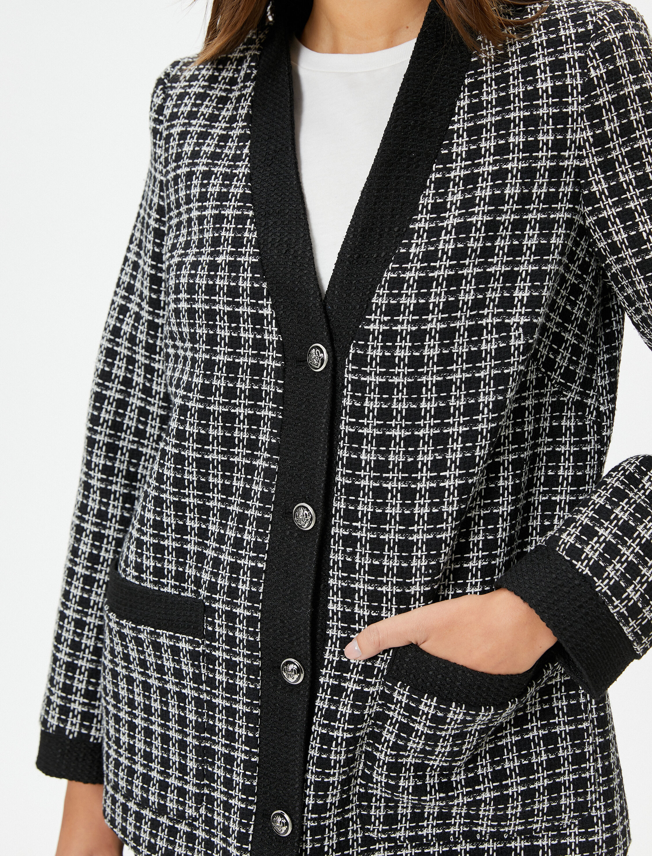   Tüvit Ceket Cepli V Yaka Düğmeli