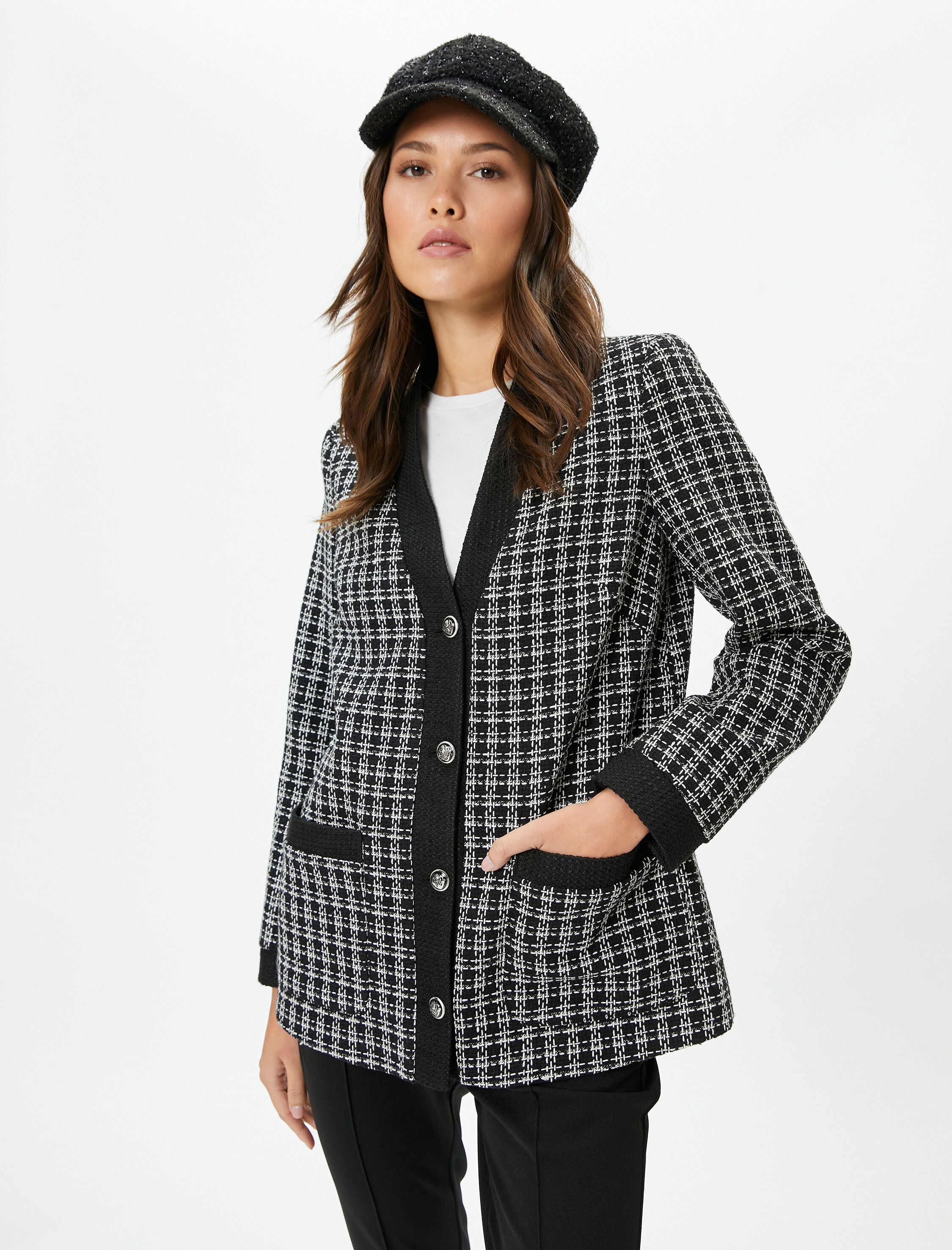   Tüvit Ceket Cepli V Yaka Düğmeli