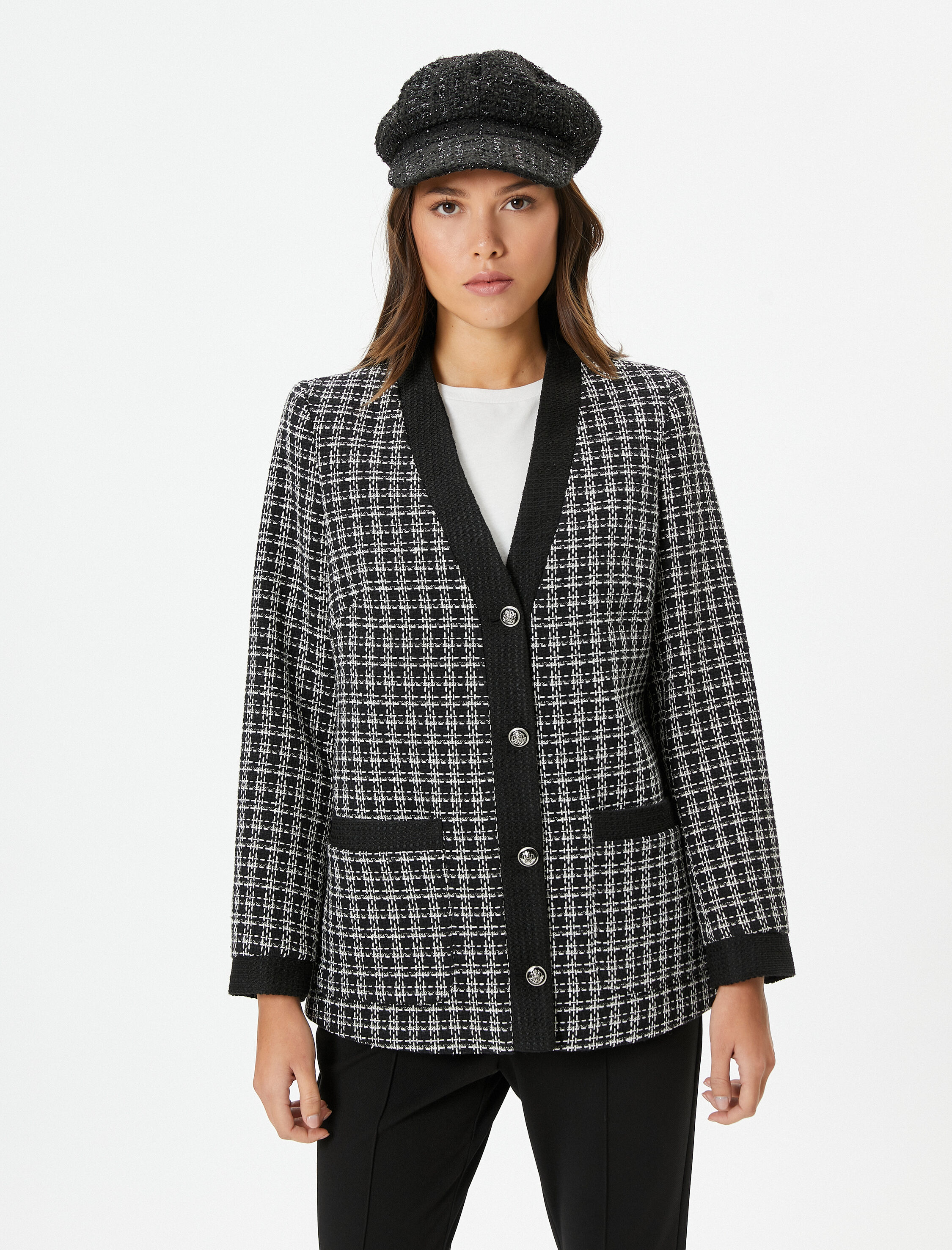   Tüvit Ceket Cepli V Yaka Düğmeli