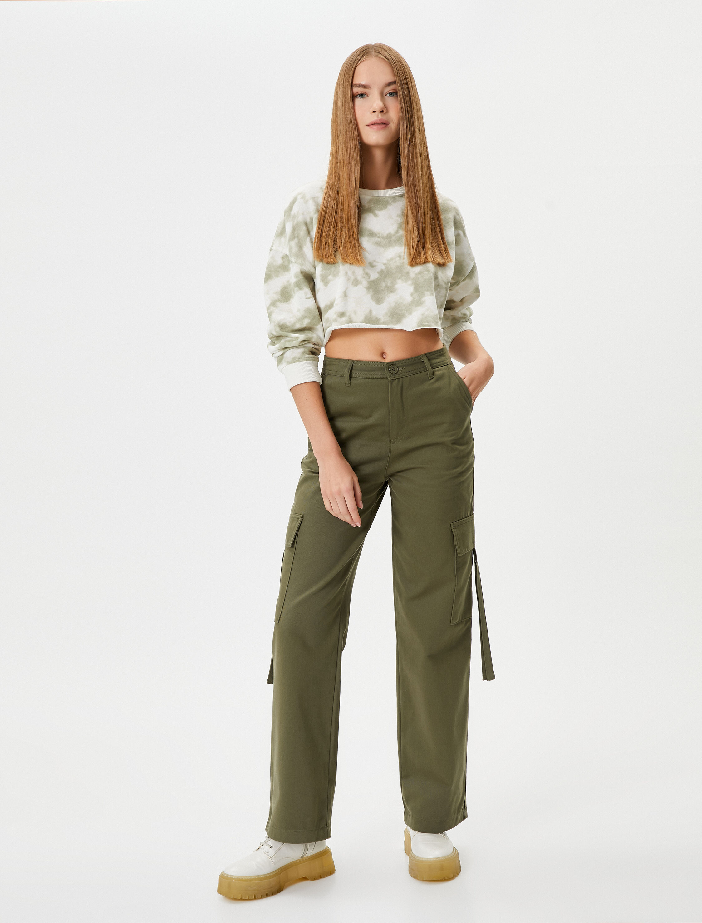   Jogger Kargo Pantolon Gabardin Kumaş Rahat Kesim Cepli Pamuklu