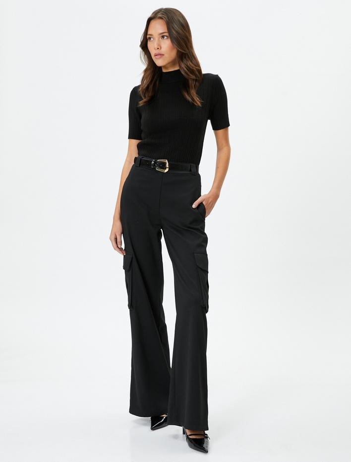  Yarım Balıkçı Yaka Kazak Triko Ribanalı Kısa Kollu