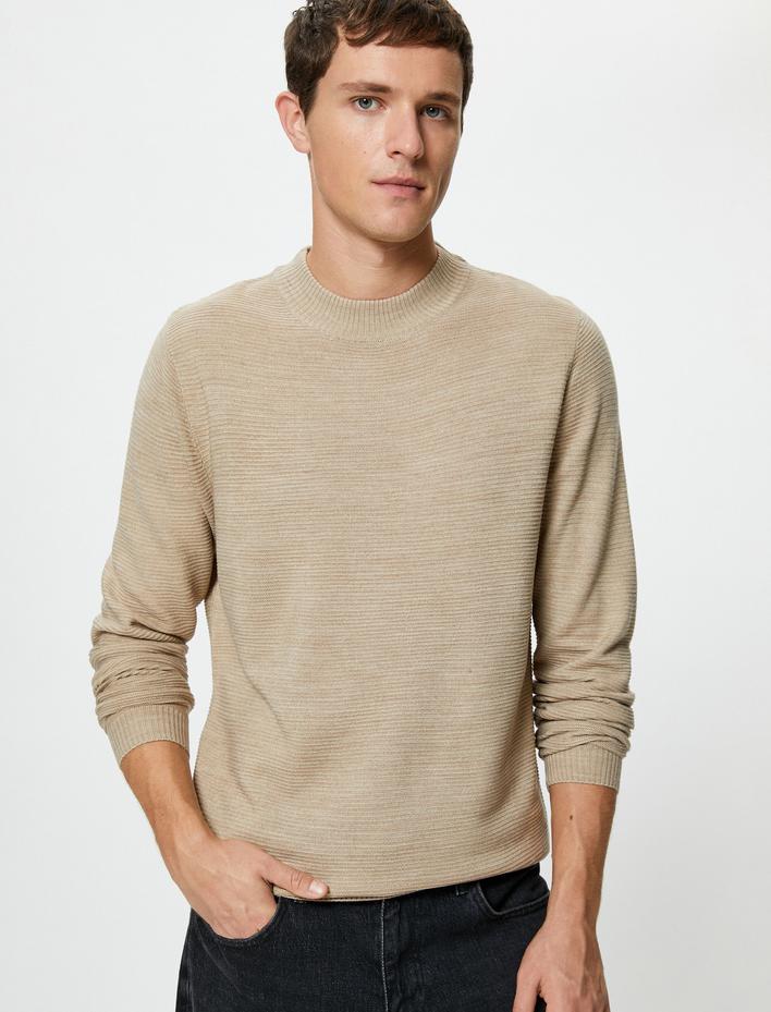  Basic Triko Kazak Slim Fit Yarım Balıkçı Yaka Dokulu Uzun Kollu