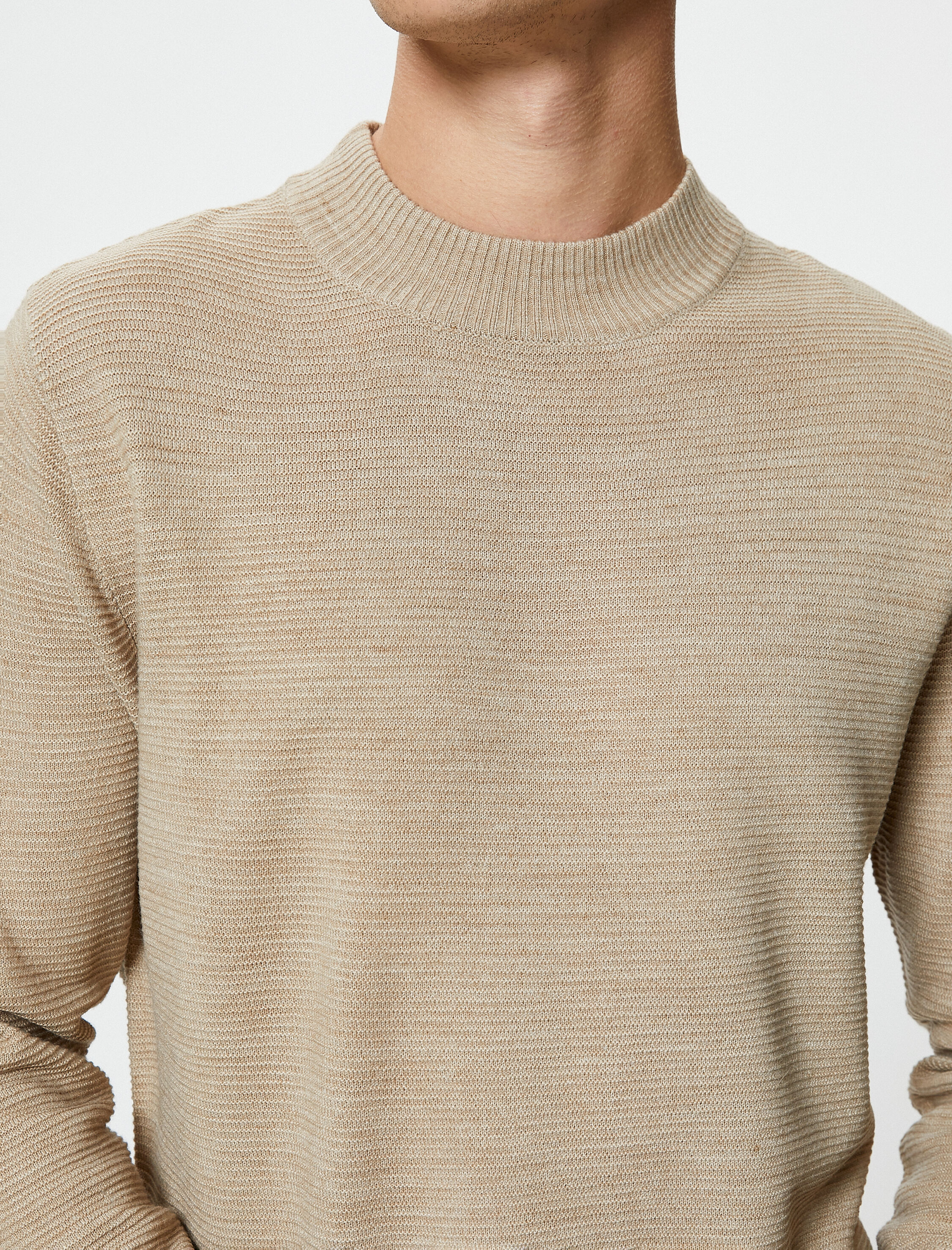   Basic Triko Kazak Slim Fit Yarım Balıkçı Yaka Dokulu Uzun Kollu