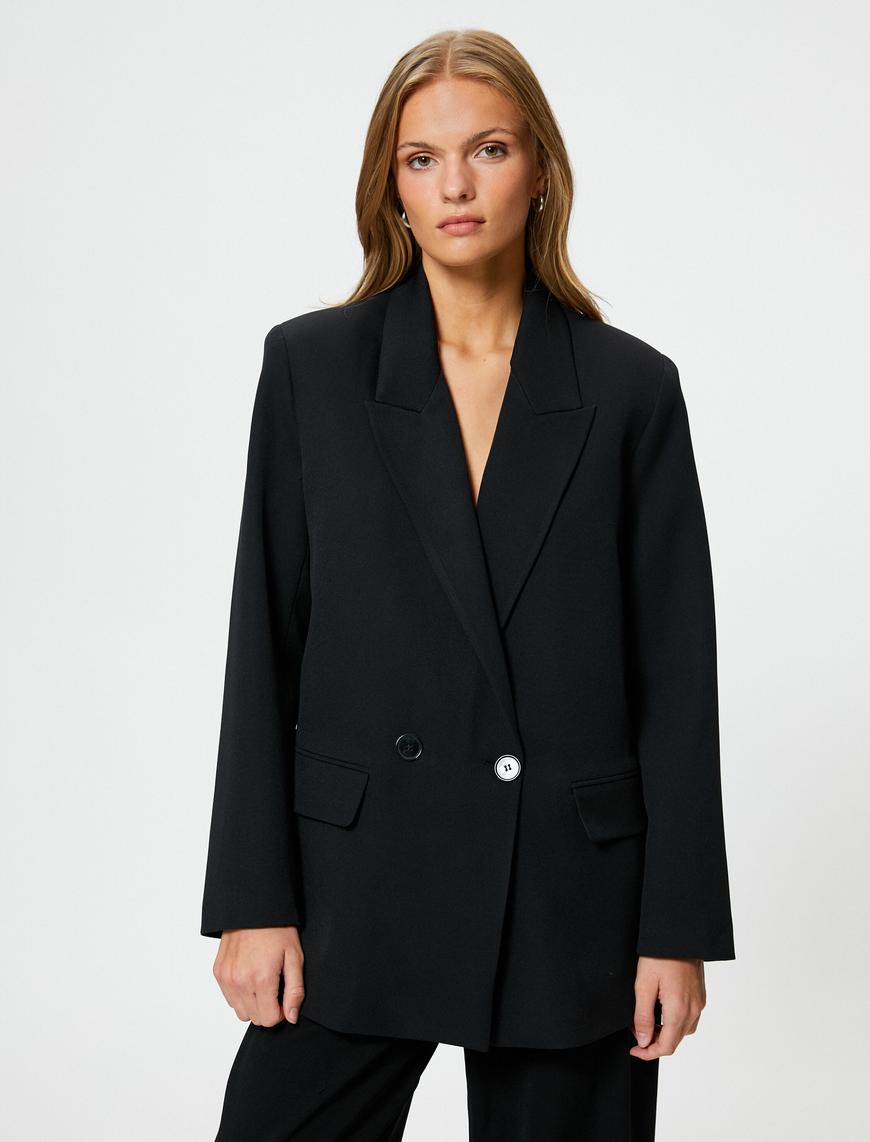   Oversize Blazer Ceket Kapaklı Cepli Kruvaze