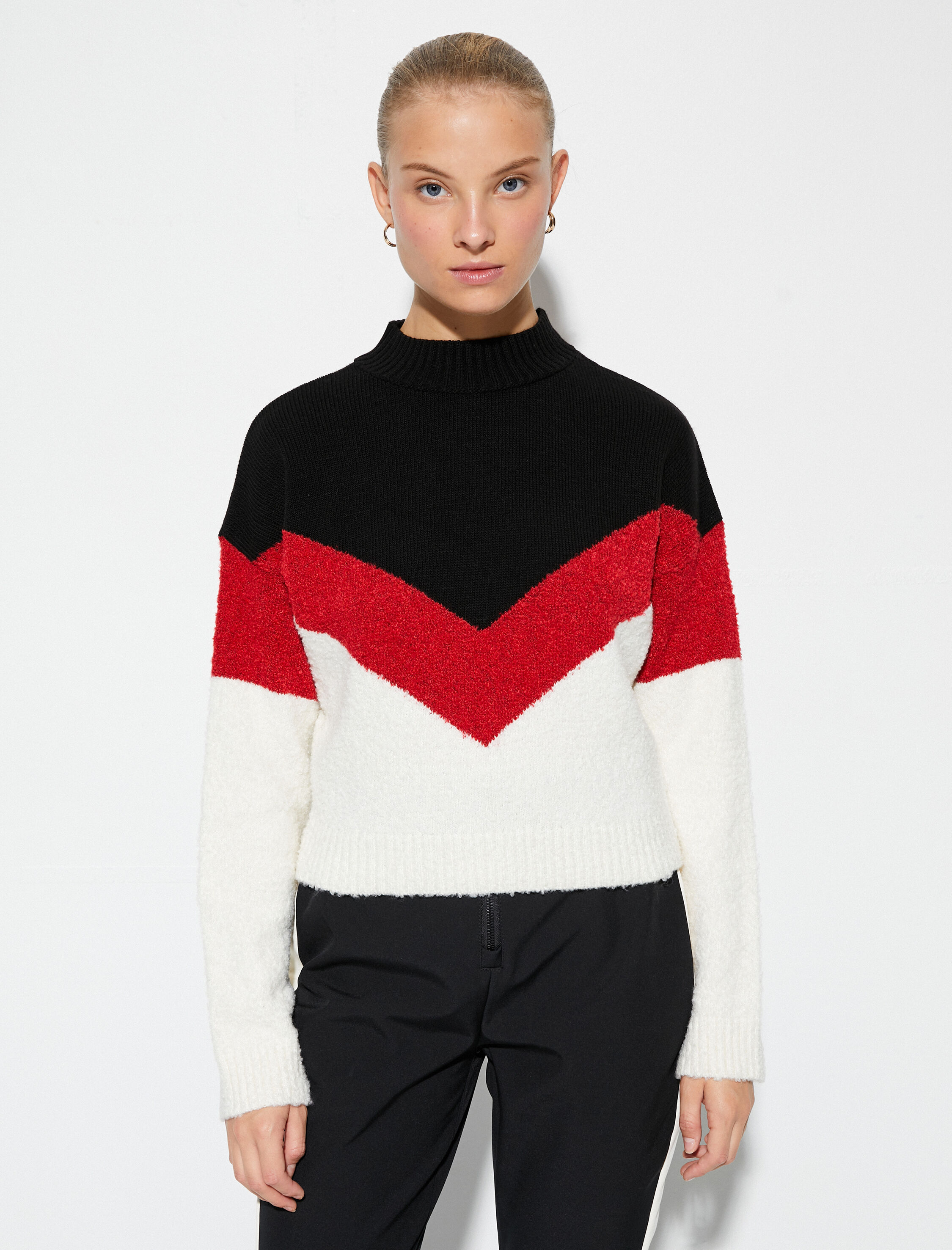   Yarım Balıkçı Yaka Kazak Örgü Renk Bloklu