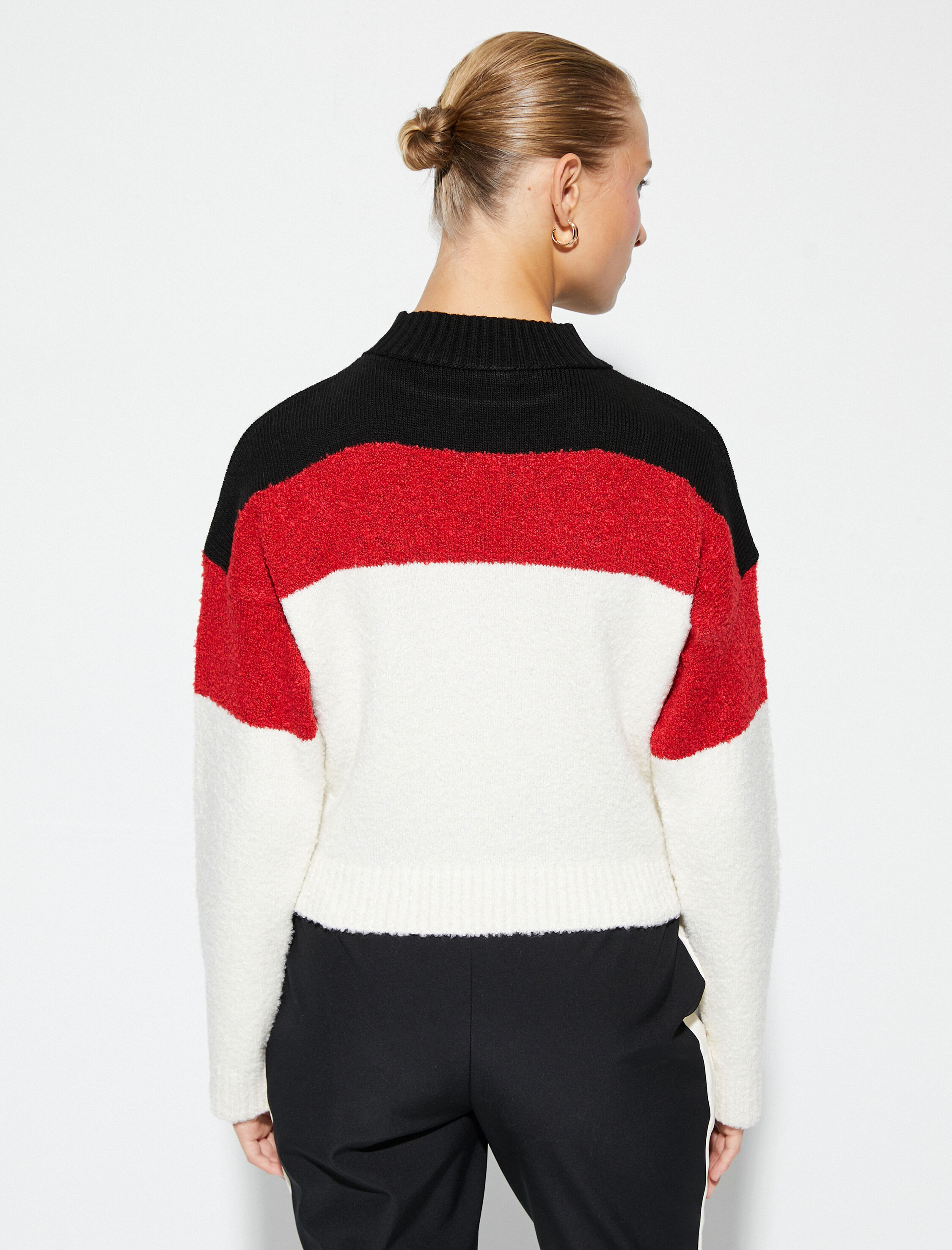   Yarım Balıkçı Yaka Kazak Örgü Renk Bloklu