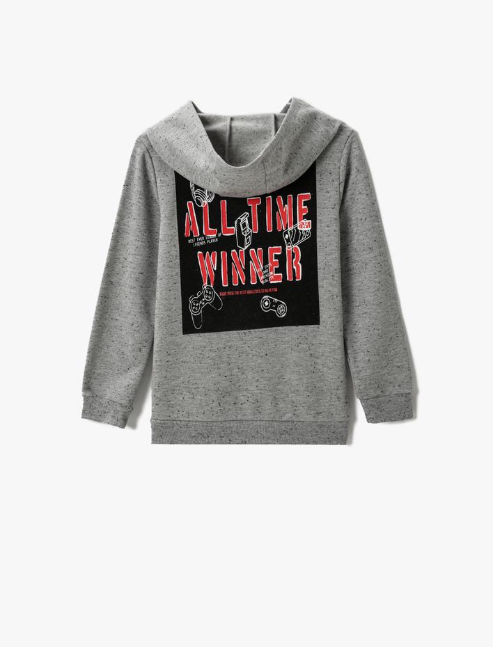 Erkek Çocuk Arkası Baskılı Kapüşonlu Sweatshirt Cepli