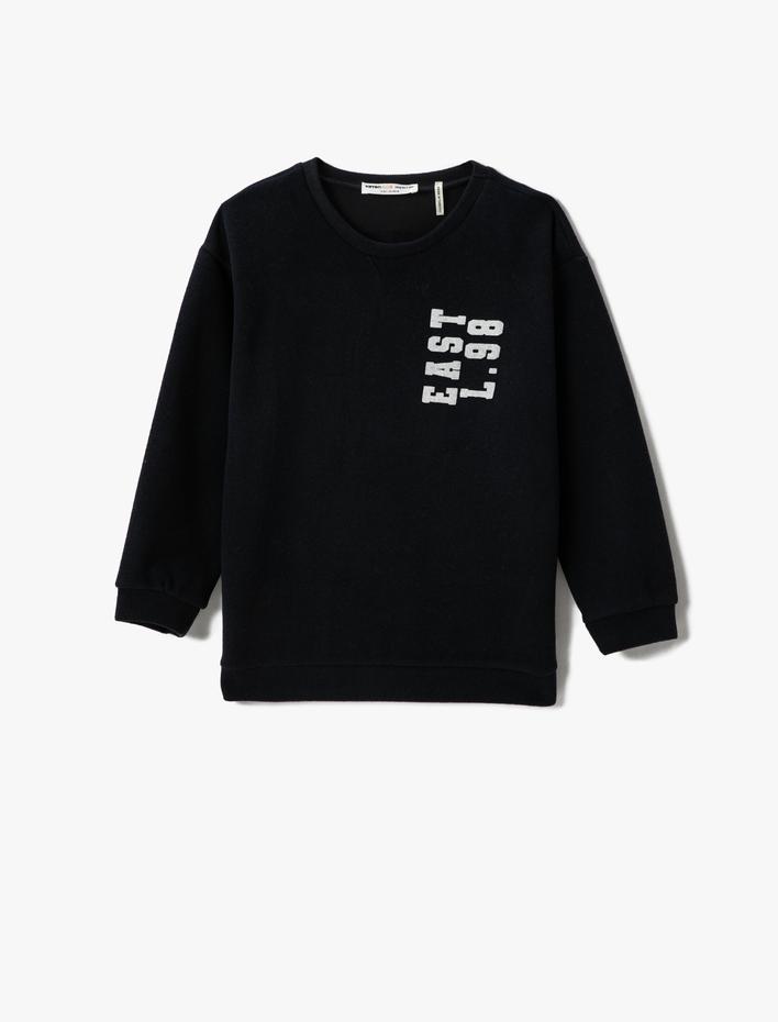 Erkek Çocuk Kolej Sweatshirt Bisiklet Yaka Baskılı