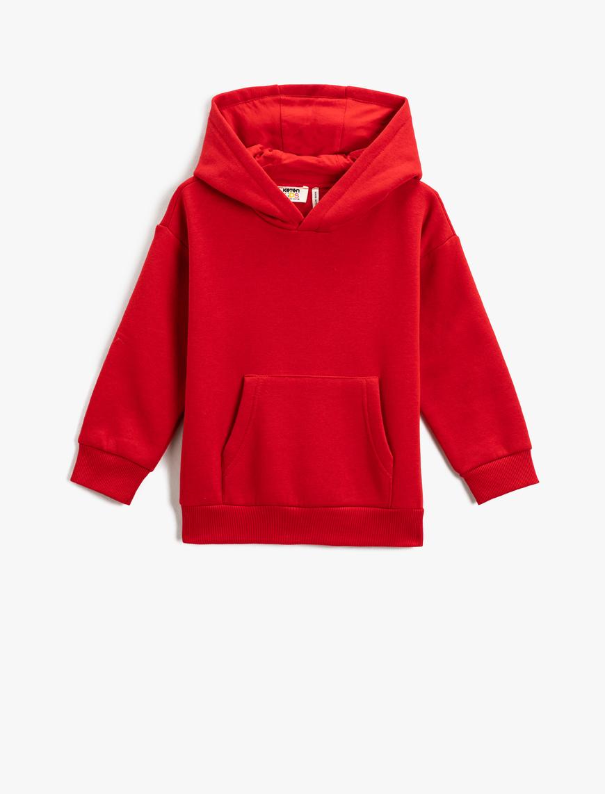  Erkek Çocuk Basic Kapüşonlu Sweat Kanguru Cepli Şardonlu