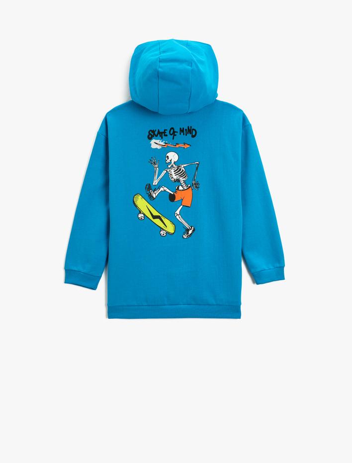 Erkek Çocuk Kapüşonlu Sweatshirt Kaykay Temalı Arkası Baskılı