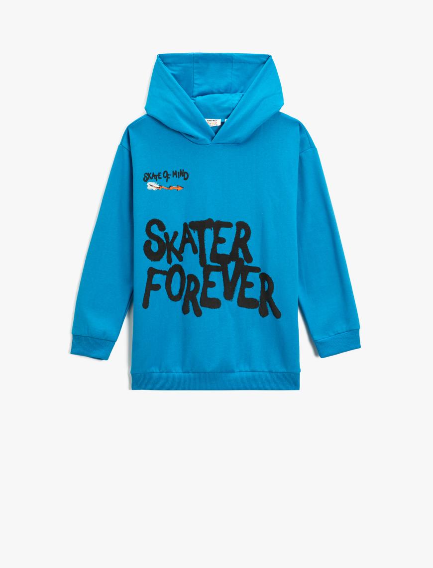  Erkek Çocuk Kapüşonlu Sweatshirt Kaykay Temalı Arkası Baskılı