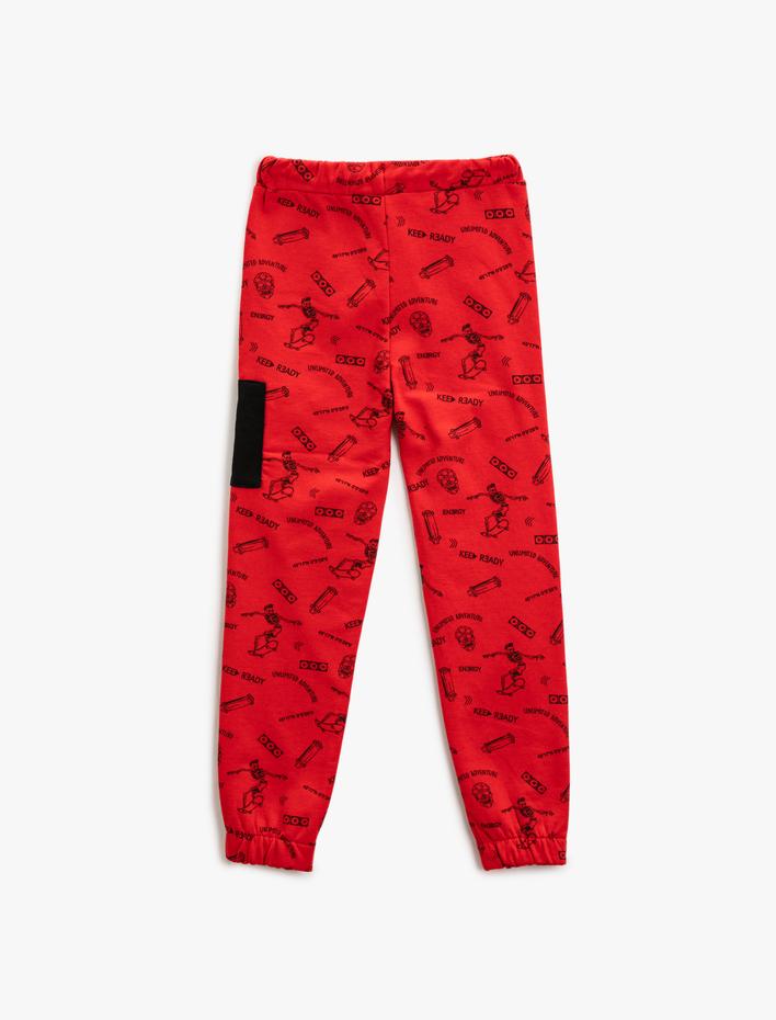 Erkek Çocuk Jogger Eşofman Altı Baskılı Beli Bağlamalı Fermuarlı Cepli