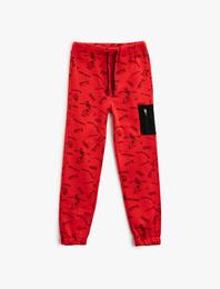 Jogger Eşofman Altı Baskılı Beli Bağlamalı Fermuarlı Cepli