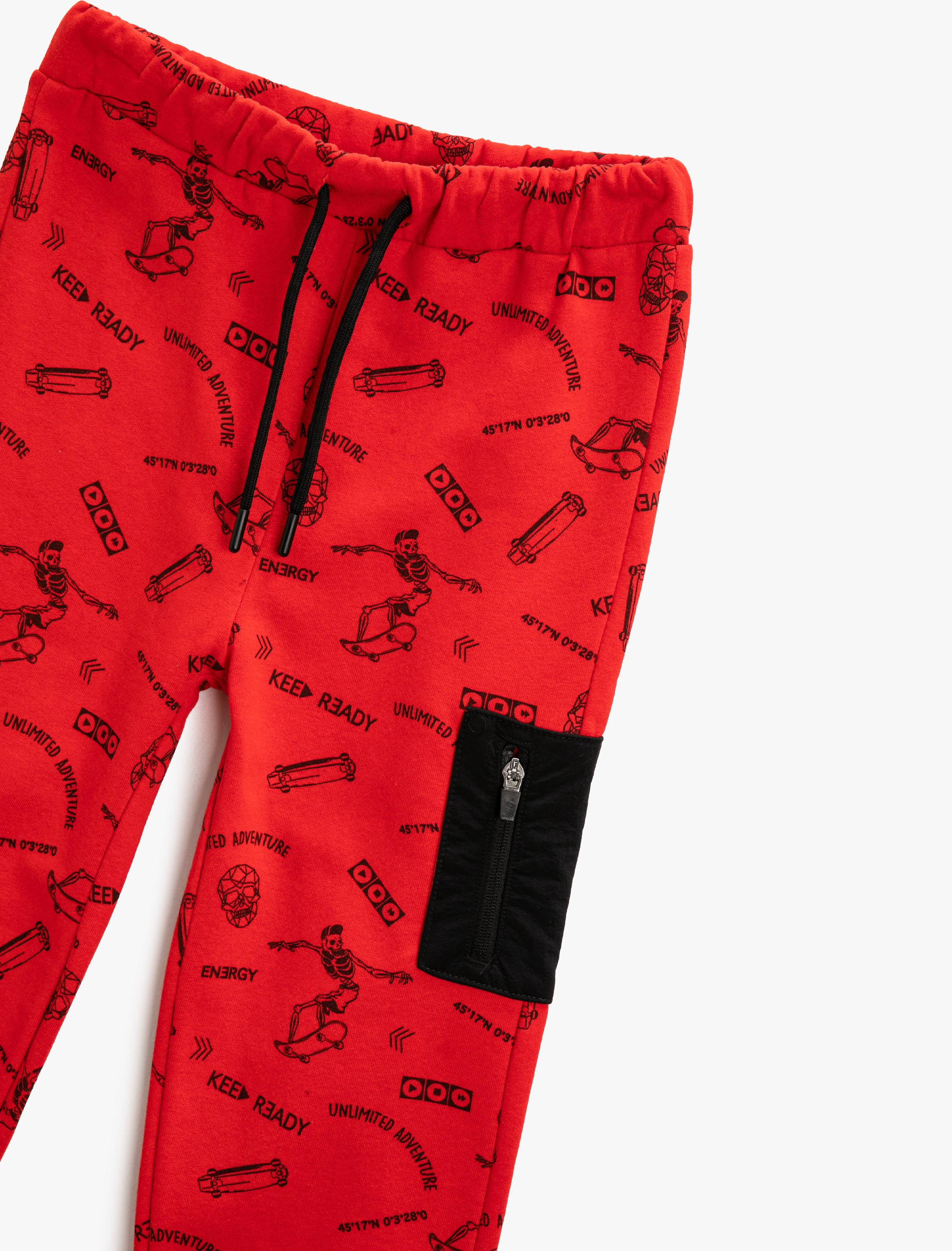 Erkek Çocuk Jogger Eşofman Altı Baskılı Beli Bağlamalı Fermuarlı Cepli