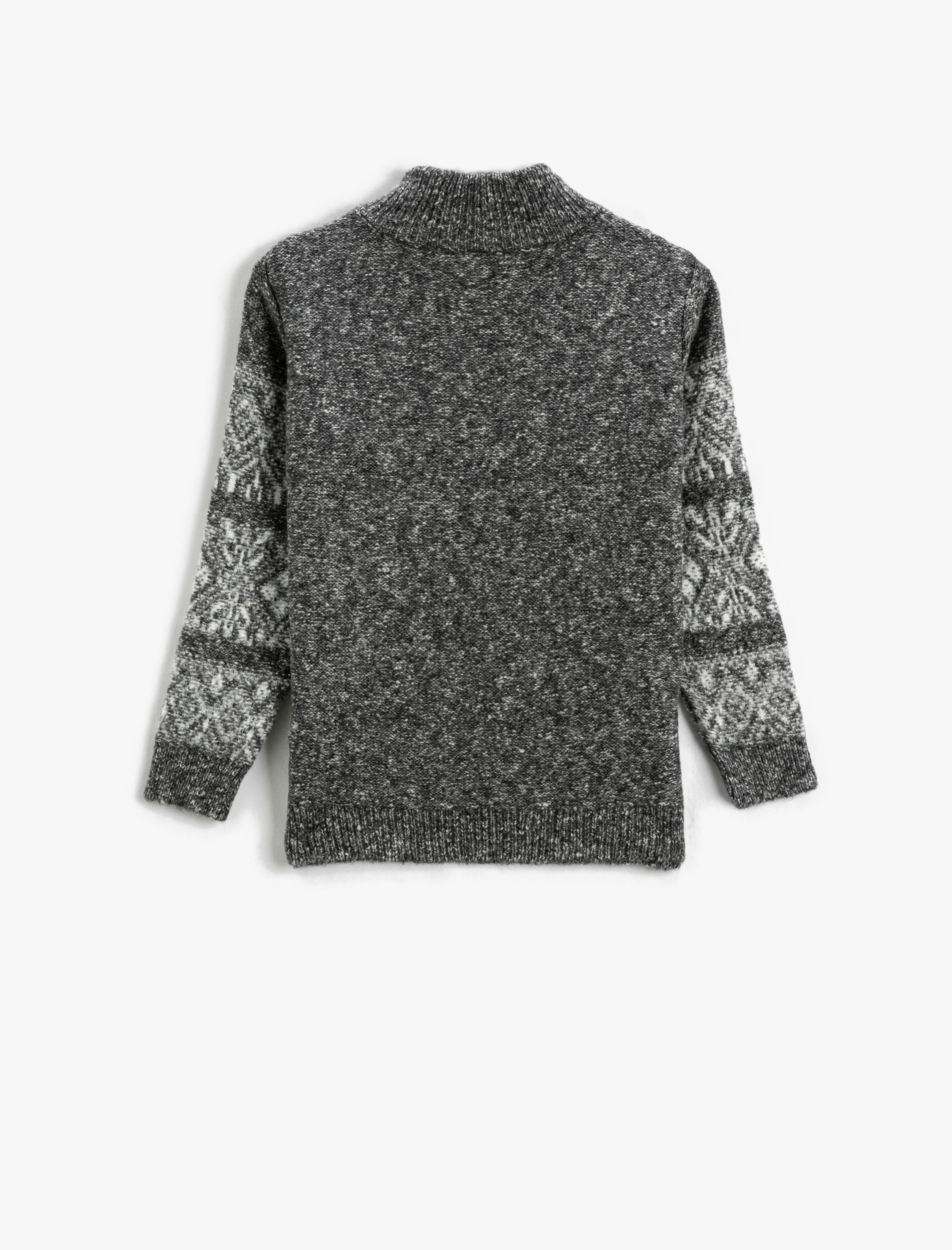  Erkek Çocuk Yarım Fermuarlı Dik Yaka Triko Kazak Uzun Kollu Desenli