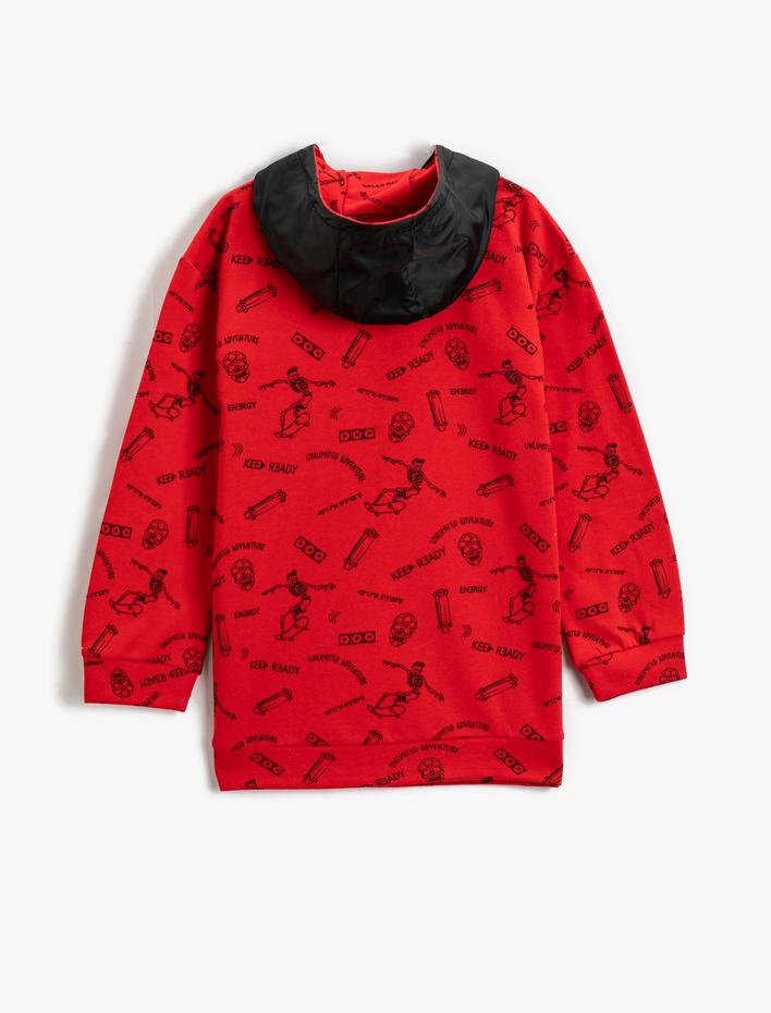 Erkek Çocuk Kapşonlu Sweatshirt Yarım Fermuarlı Cep Detaylı Renk Kontrastlı