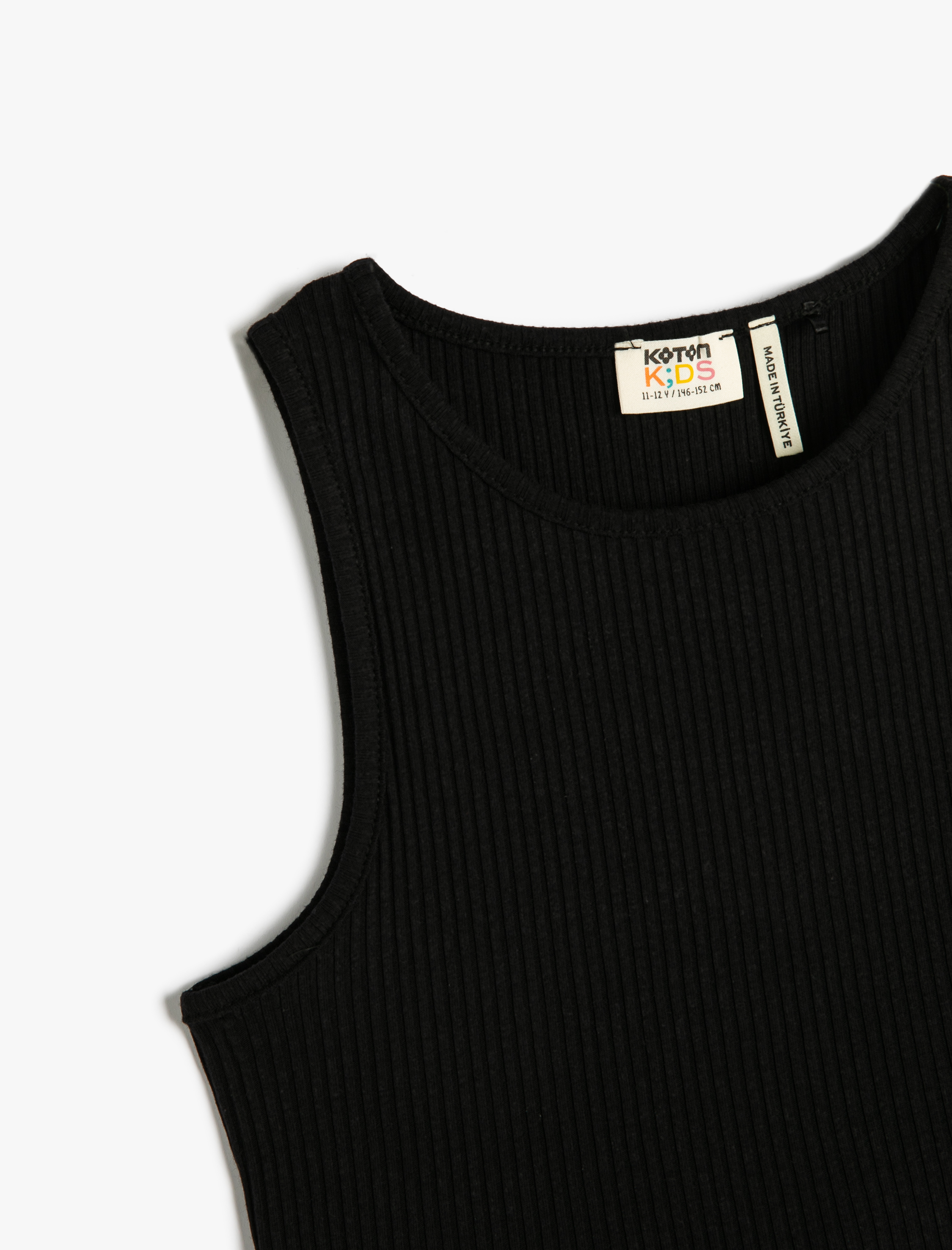  Kız Çocuk Crop Atlet Kolsuz Yuvarlak Yaka Ribanalı Arkası Pencere Detaylı Pamuklu