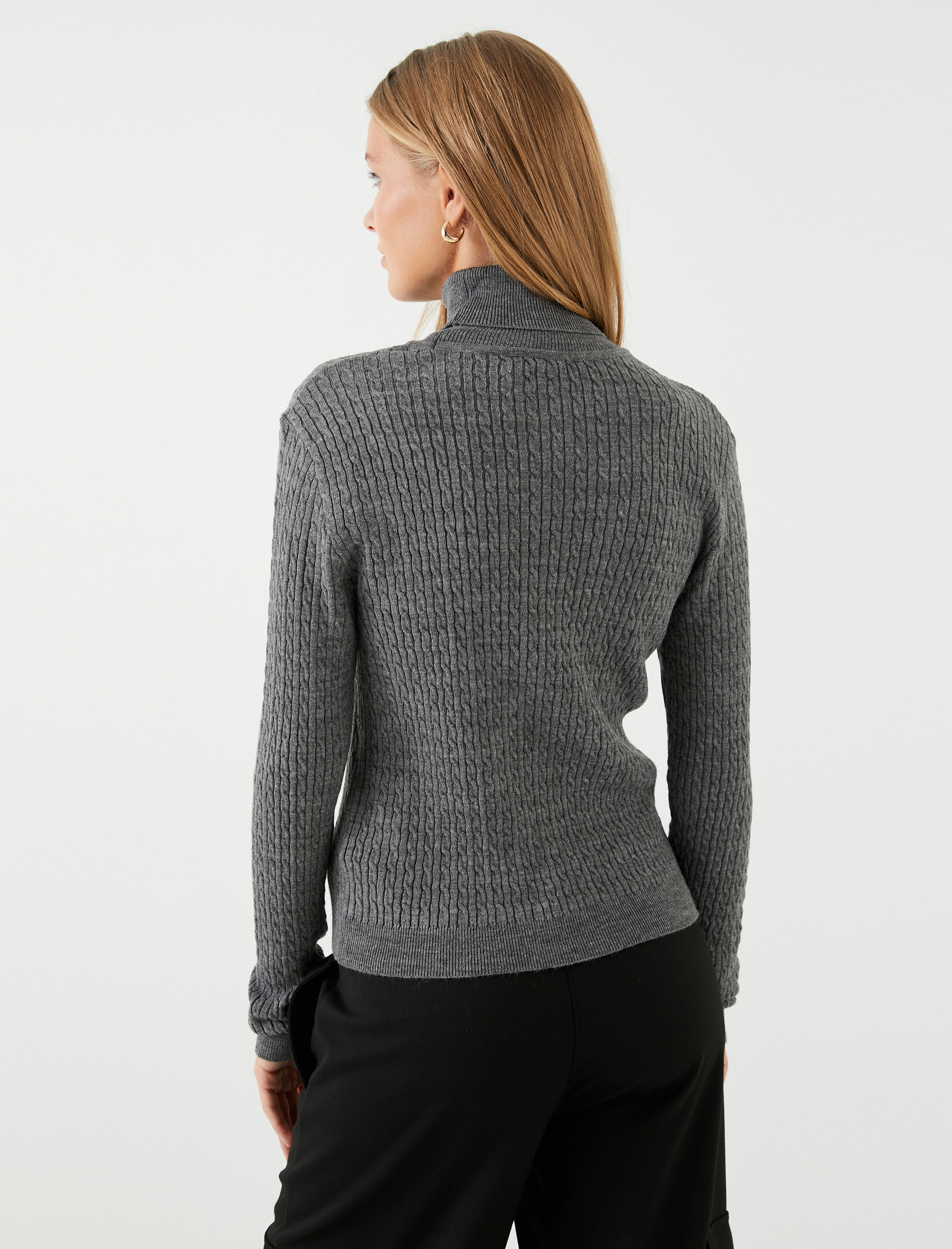   Balıkçı Yaka Kazak Dar Kesim Örgü Motifli Kaşmir Dokulu