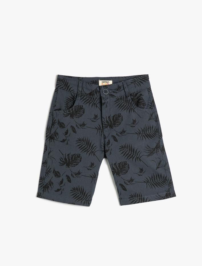 Erkek Çocuk Chino Şort Floral Desenli Cepli Pamuklu