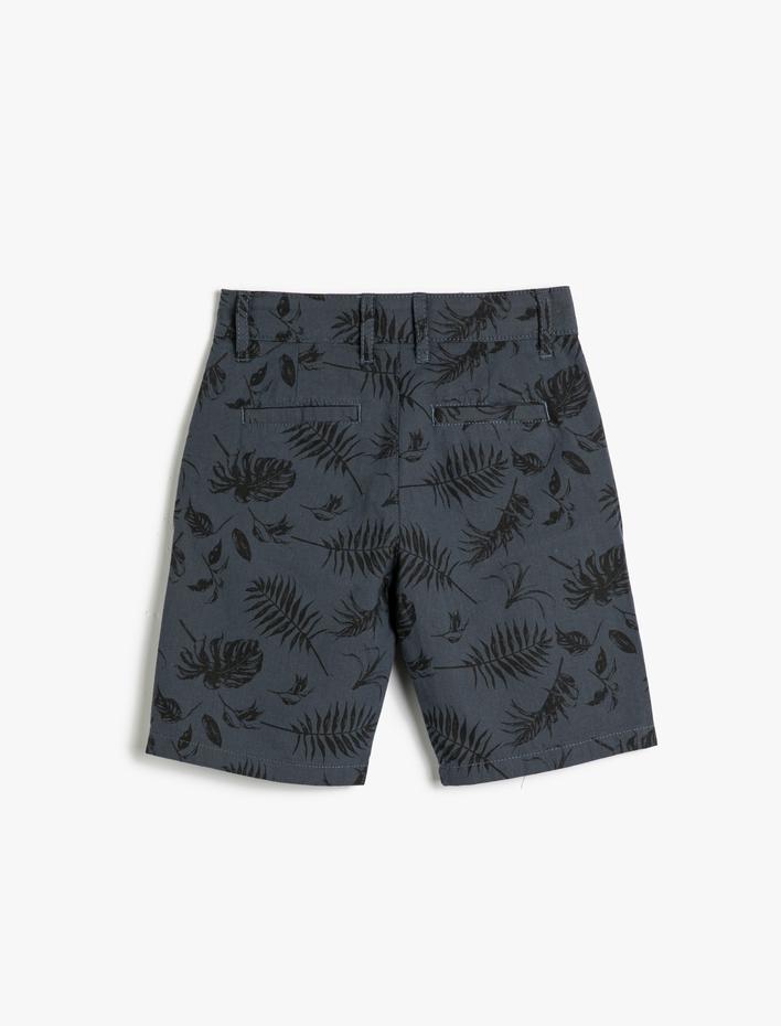 Erkek Çocuk Chino Şort Floral Desenli Cepli Pamuklu