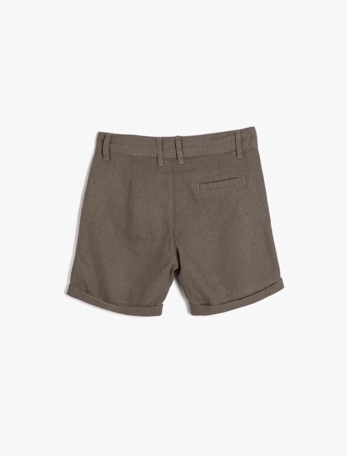 Erkek Çocuk Keten Şort Düğmeli Cepli