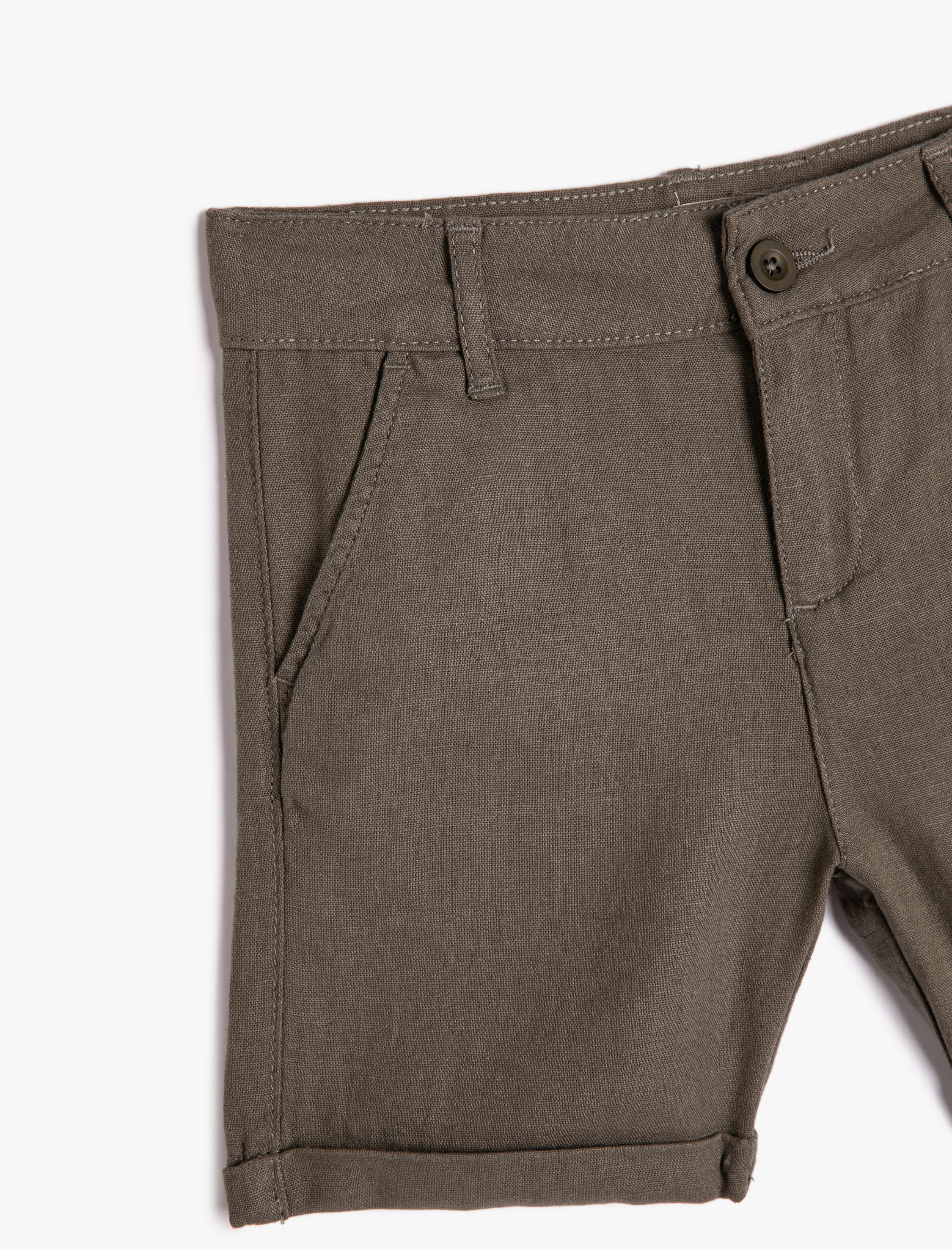  Erkek Çocuk Keten Şort Düğmeli Cepli