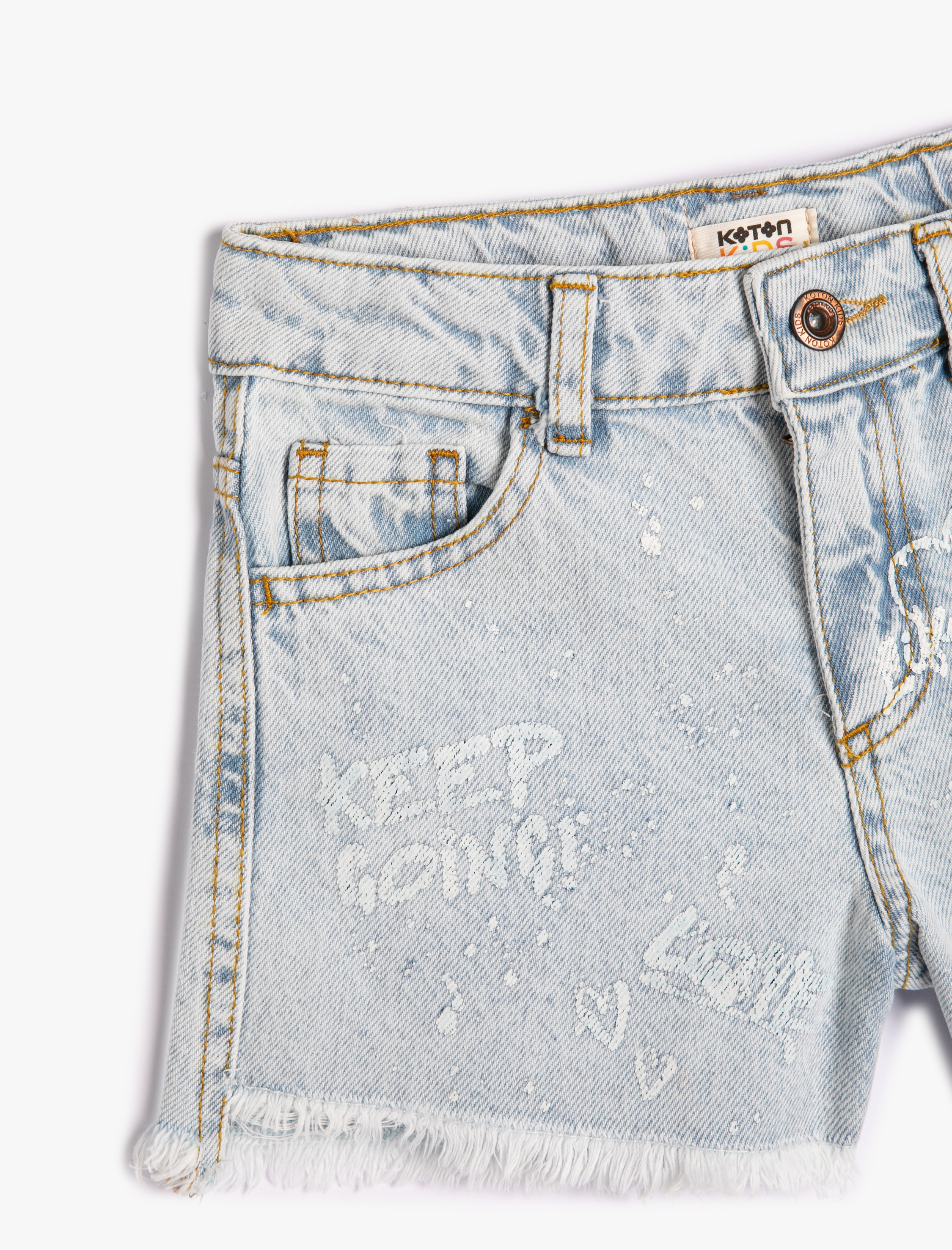  Kız Çocuk Kot Şort Cepli Baskılı Pamuklu - Slim Fit