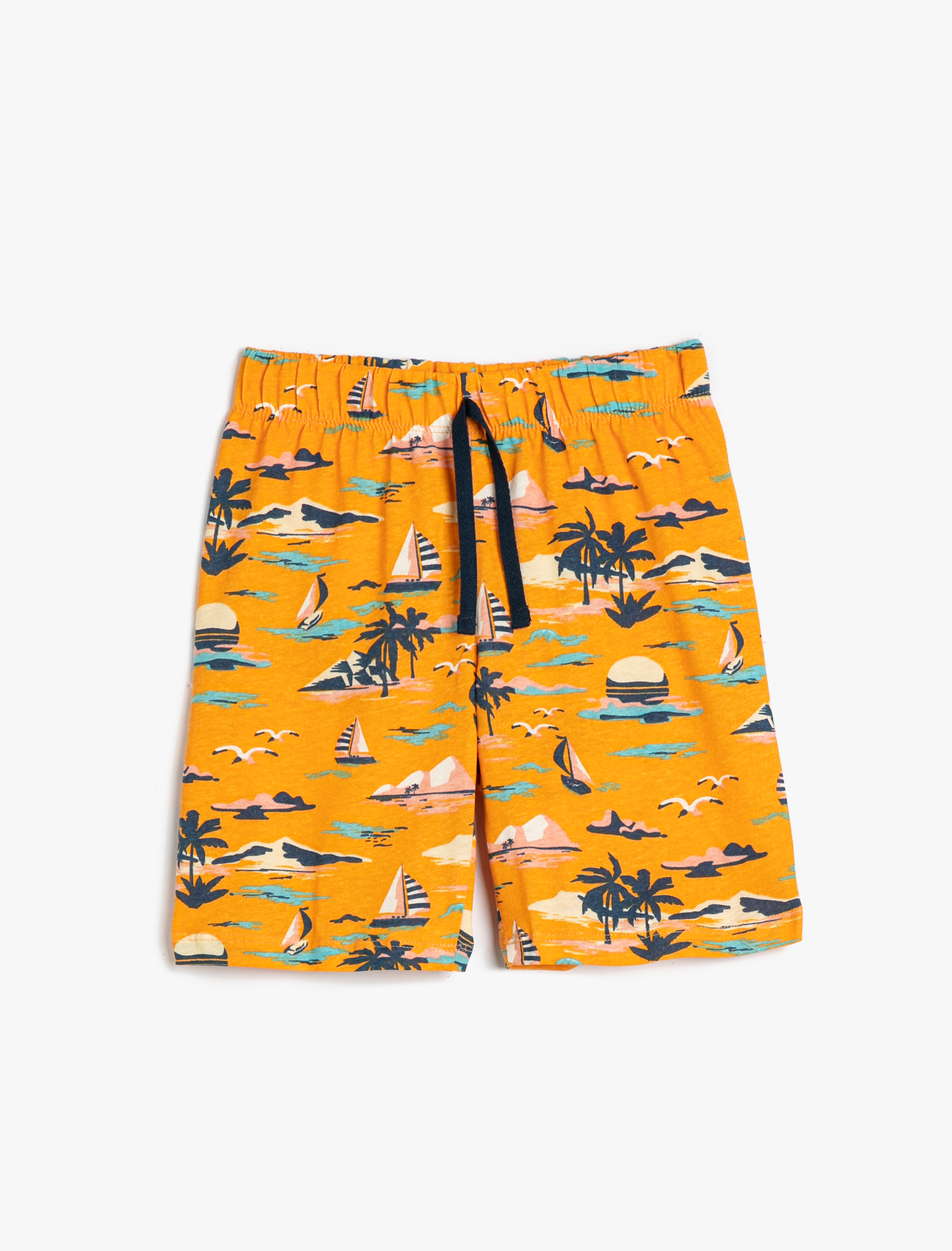  Erkek Çocuk Şort Okyanus Temalı Beli Bağlamalı Pamuklu